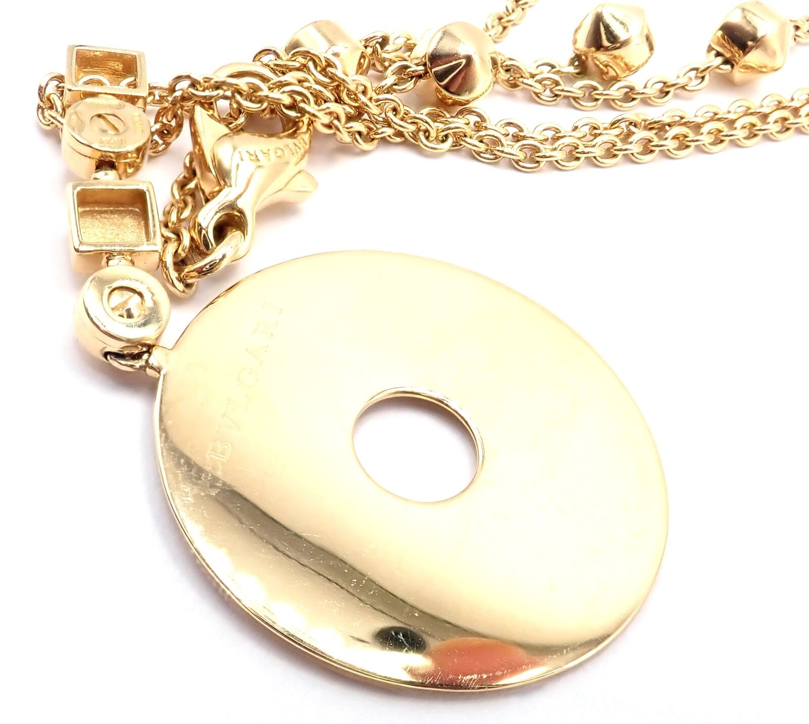 Authentic Bulgari Bvlgari Lucea 18K Yellow Gold Round Pendant Necklace for Women - Luxury Jewelry Gift for Anniversary, Birthday & Special Occasions