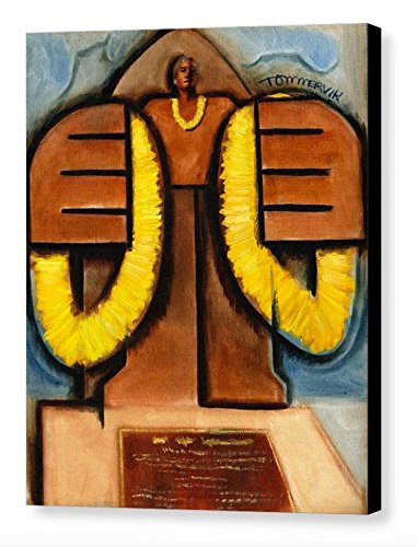 Duke Kahanamoku Canvas Print - Hawaiian Surf Legend Wall Art Decor for Home & Office | Waikiki Beach Statue Painting | Hawaii Souvenir Gift | Ready-to-Hang Wrapped Canvas for Living Room, Bedroom or Beach House