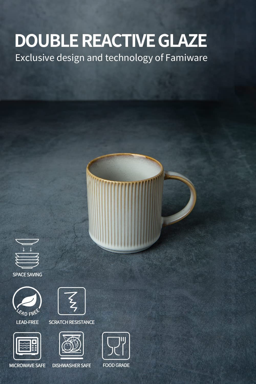 Famiware 12 oz Ceramic Coffee Mug Set of 6 - White Stoneware Cups with Handles for Coffee, Tea, Hot Chocolate & Milk - Durable Drinkware for Home, Office, Restaurant & Catering Use