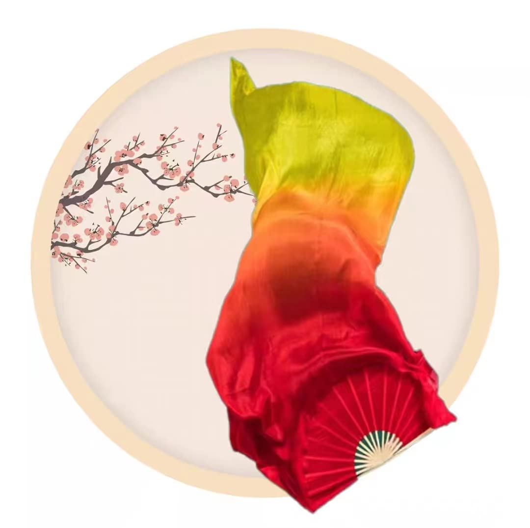 Authentic 1.5m Silk Belly Dance Fan Veils - Pair of Left+Right Hand Bamboo Fans for Women, Professional Long Folding Dance Veils for Belly Dancing, Performances & Costume Accessories