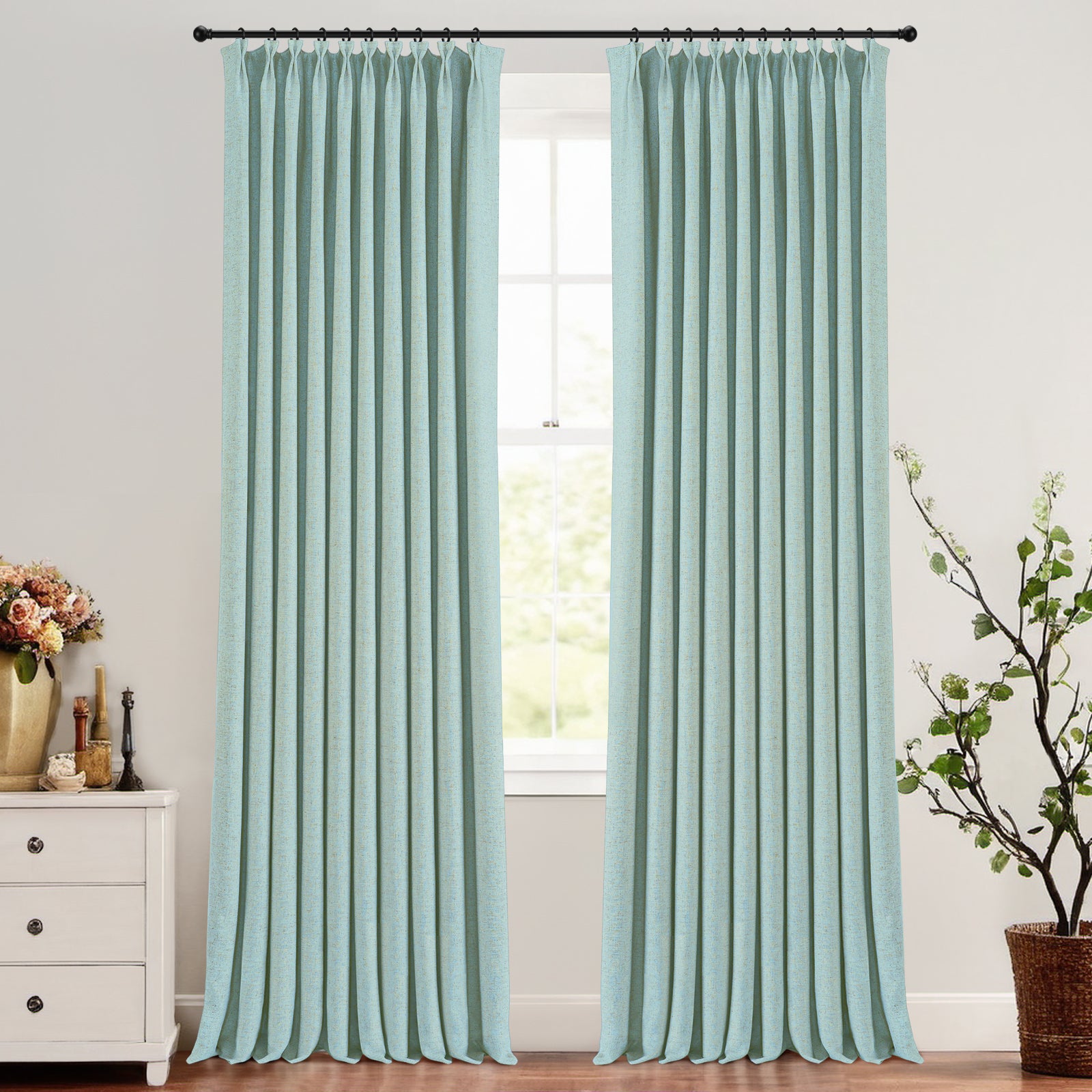 Soft Peach Blackout Curtains - Ron Cotton Modern Pleated Drapes for Bedroom & Living Room | Noise Reducing & Thermal Insulated Window Treatments