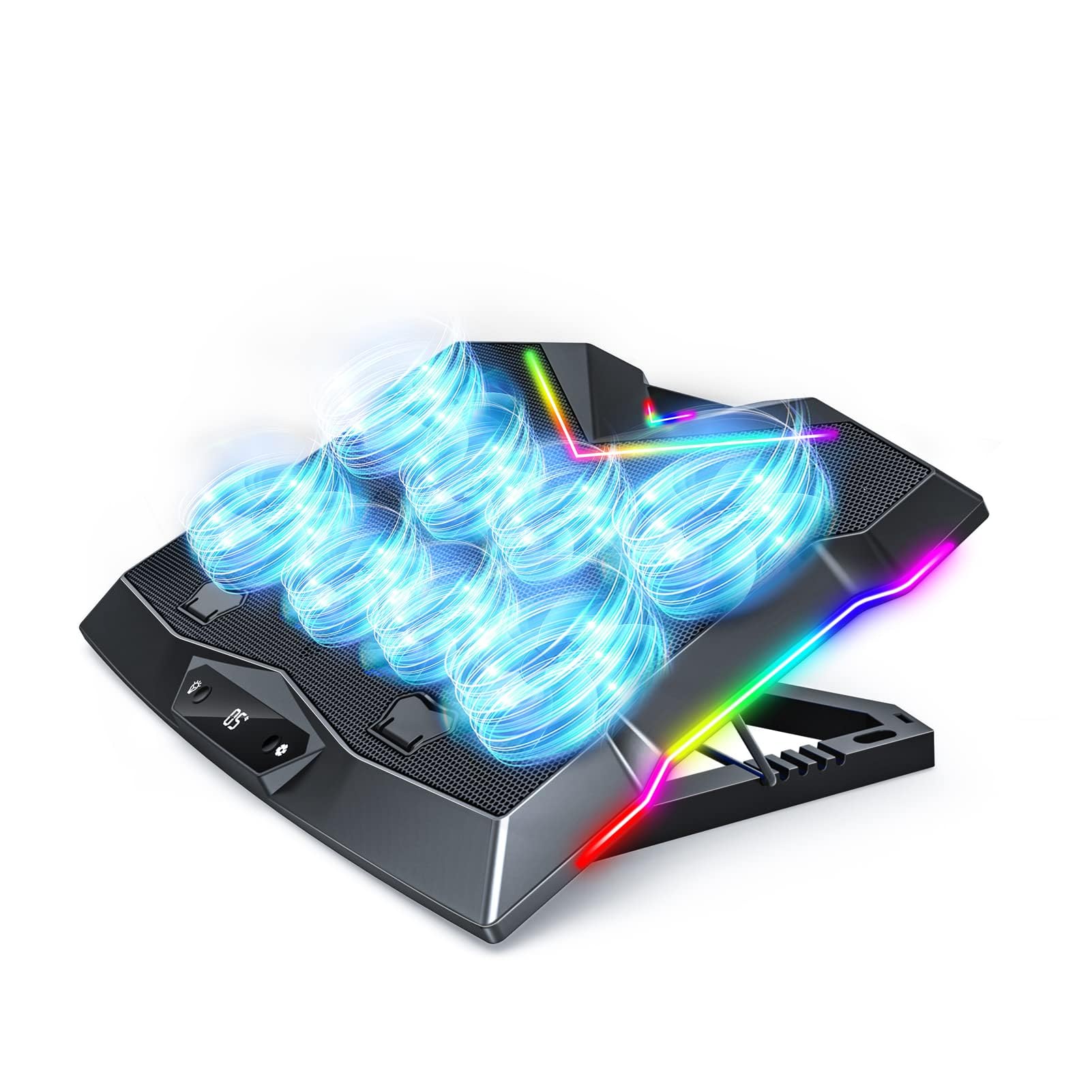 SATNK Gaming Laptop Cooling Pad with 8 Silent Fans & RGB Lights - Adjustable Height Stand for 12-16 Inch Laptops, 3 USB Ports & 5ft Cable - Perfect for Gaming, Work & Home Office Use