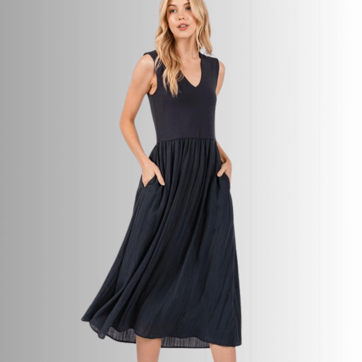 Nora Sleeveless Contrast Midi Dress for Women - Flowy Summer Dress with Unique Color Block Design | Perfect for Beach Vacations, Date Nights & Casual Outings