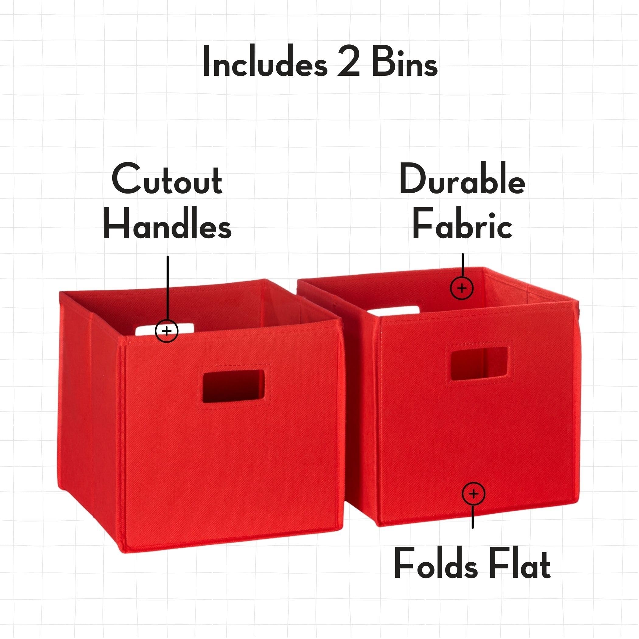 RiverRidge Kids Bookshelf with 2 Open Shelves & 2 Red Fabric Bins - Multifunctional Toy Organizer & Book Storage with Deep Veggie Bin - Perfect for Nursery, Playroom & Classroom Organization