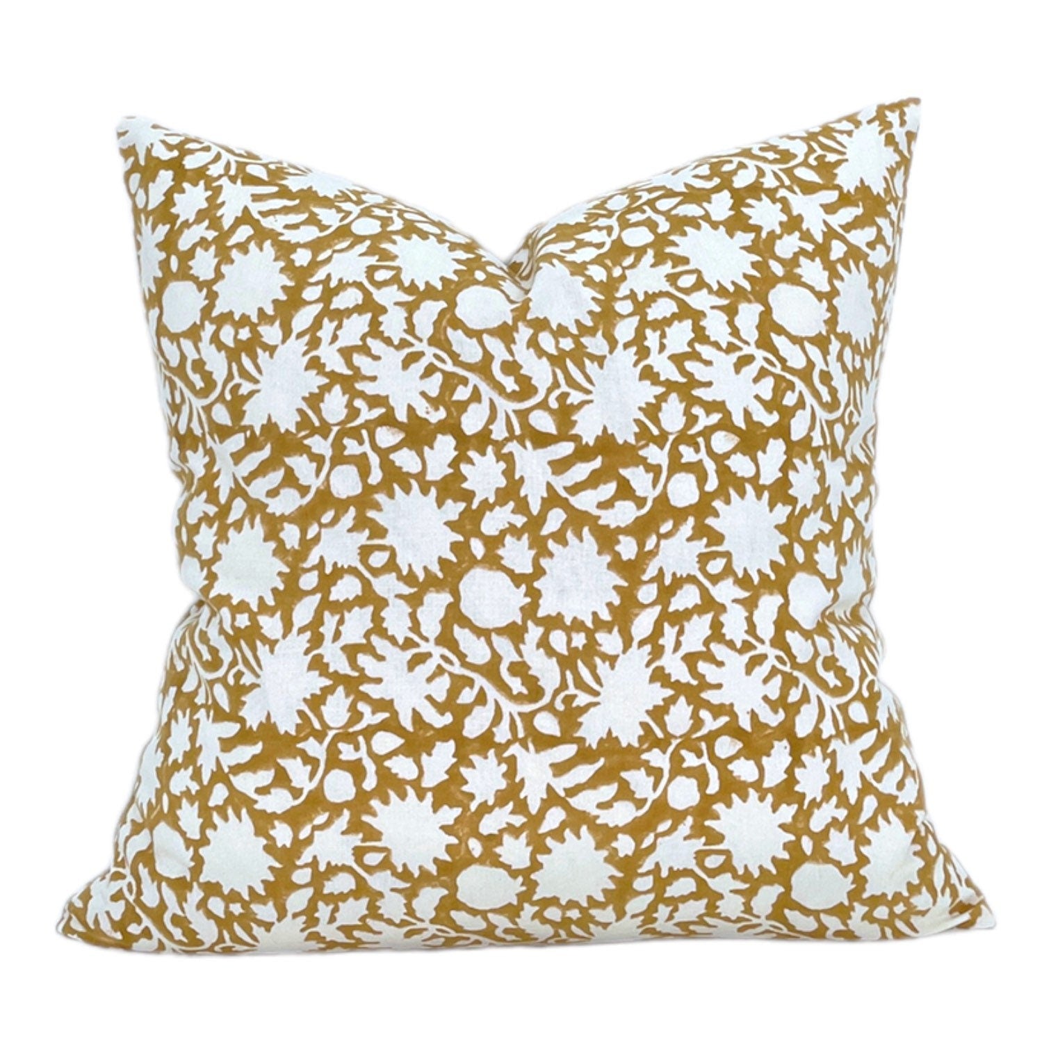 READY TO SHIP Mili Block Floral Pillow Cover in Mustard - Decorative Cushion Case for Sofa, Bed & Home Decor