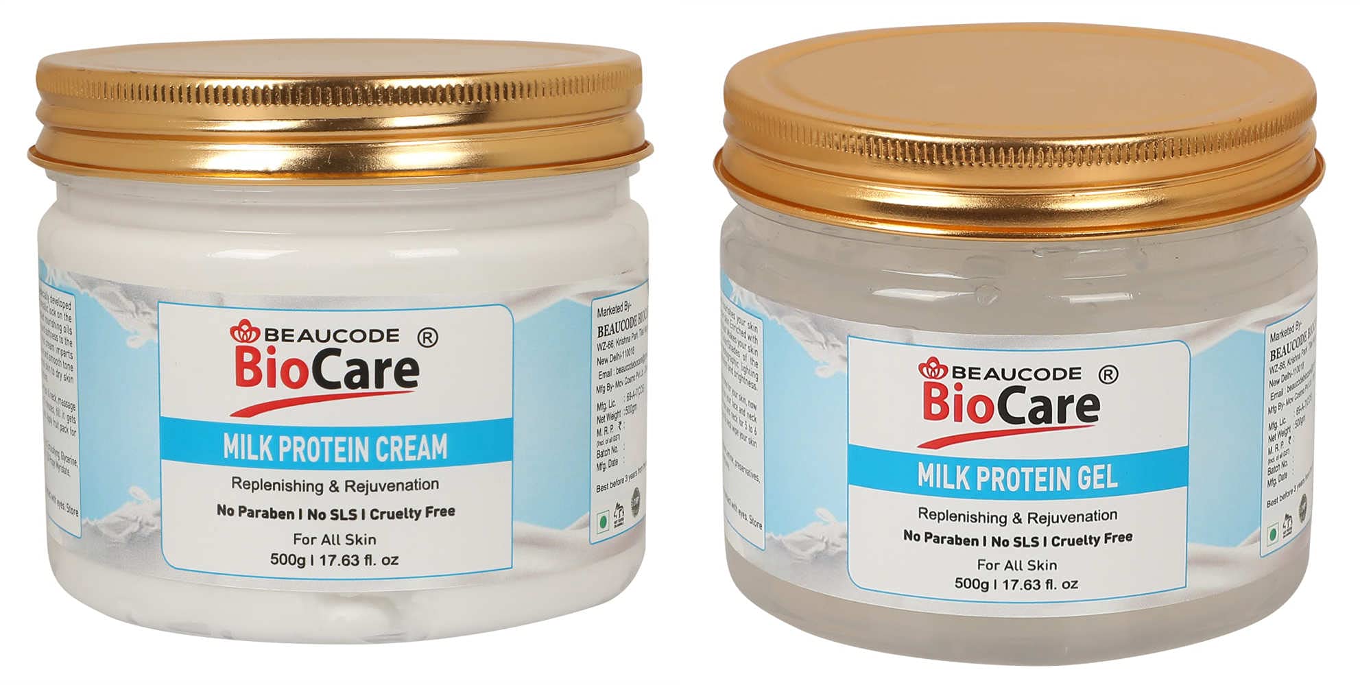 BEAUCODE BioCare Milk Protein Face and Body Cream & Gel Duo Pack - 500g for Hydrating & Nourishing Skin - Perfect for Daily Moisturizing & Spa Treatments