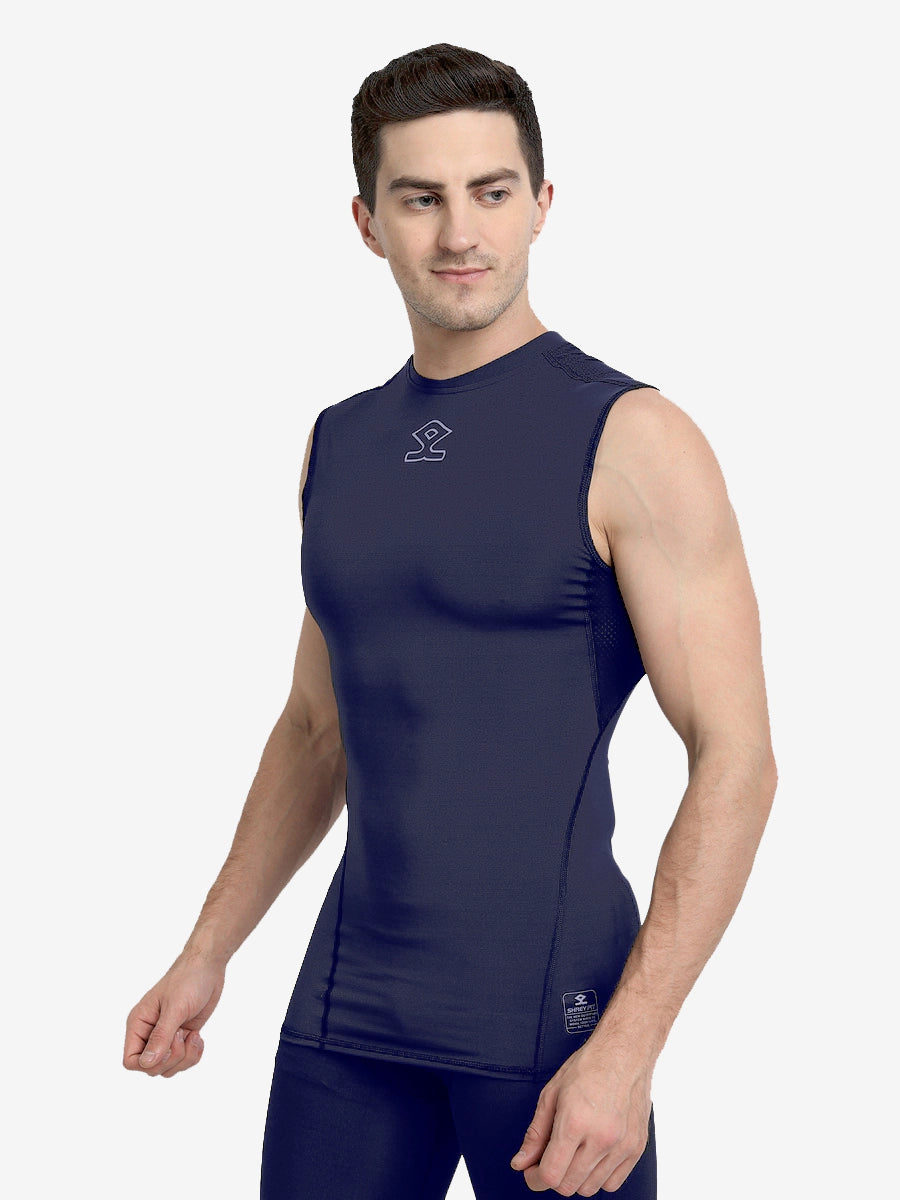 Shrey Intense Compression Sleeveless Top for Women - Navy Blue Workout Shirt - Gym, Running & Yoga Performance Apparel