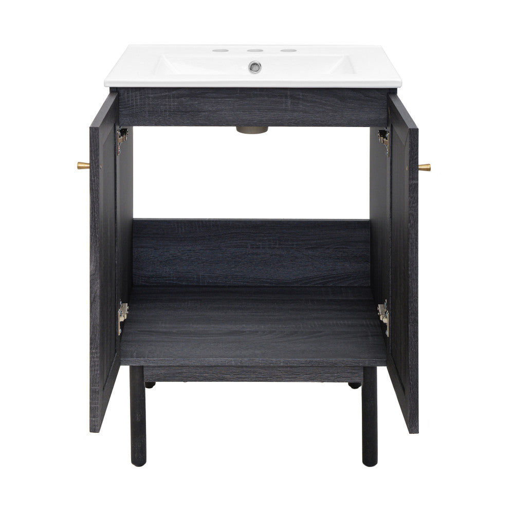Black Oak Freestanding Bathroom Vanity with 3-Hole Centerset Sink Top - Modern 24-Inch Bathroom Cabinet for Small Spaces, Powder Rooms & Guest Baths