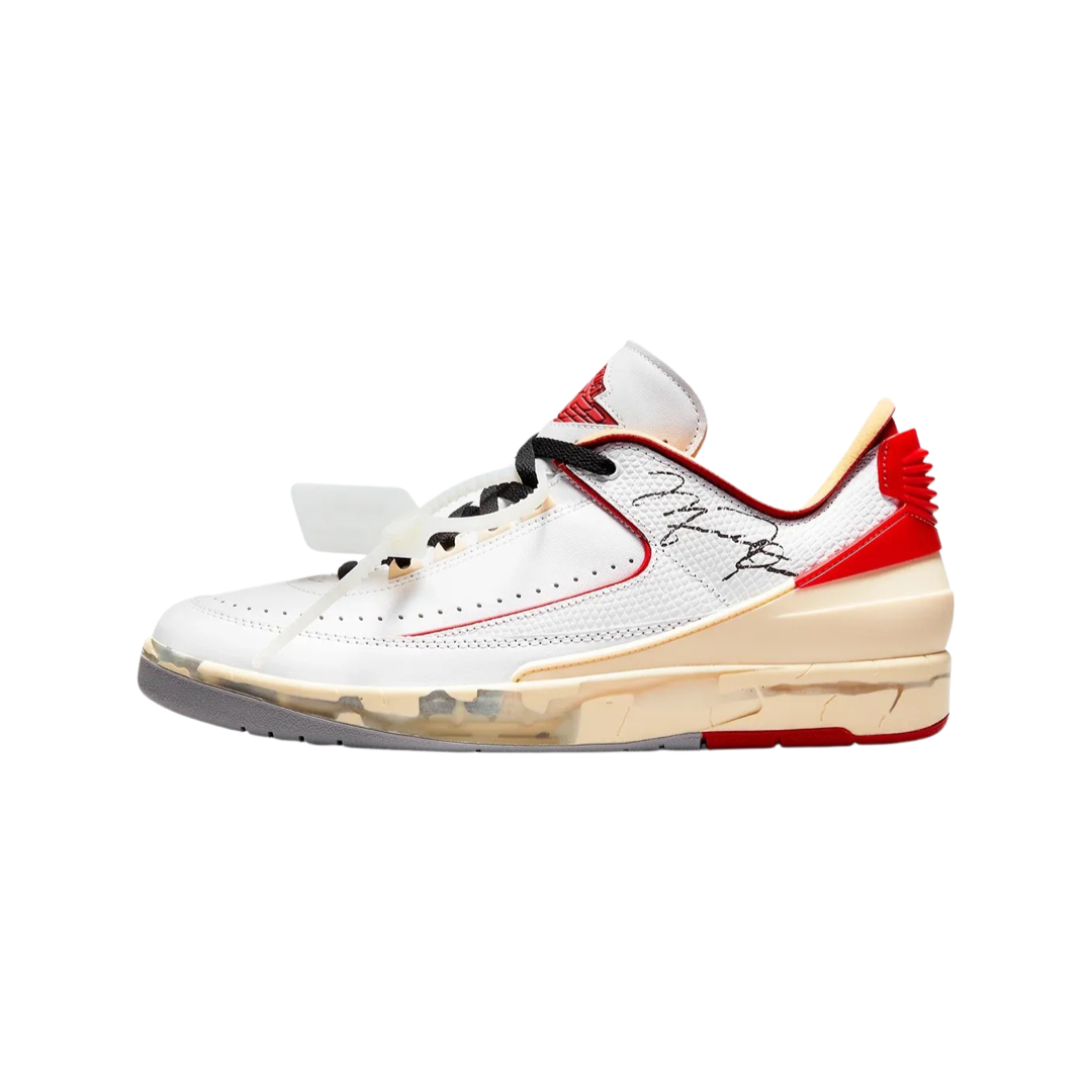 Off White x Air Jordan 2 Retro Low SP Sneakers - White & Varsity Red Colorway - Limited Edition Basketball Shoes for Men | Streetwear Fashion & Sneaker Collecting