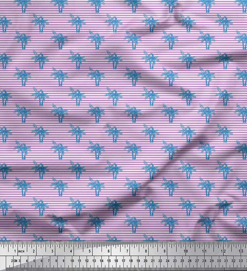 Soimoi Moss Georgette Brown Fabric by The Yard - 42 Inch Wide Stripe & Palm Tree Printed Fabric for Coastal Home Decor | Perfect for Curtains, Pillows, Table Runners and DIY Sewing Projects
