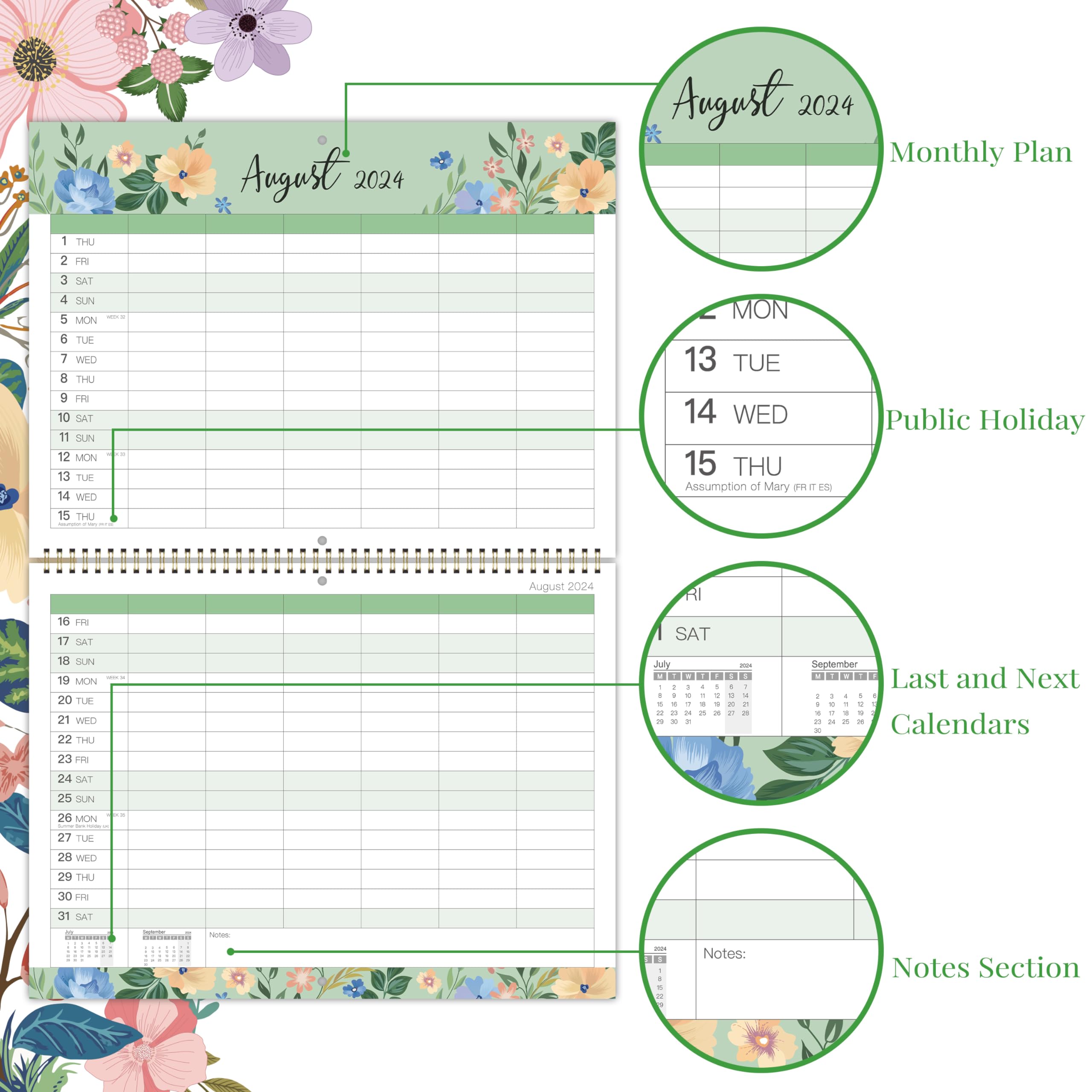 2024-2025 Family Wall Calendar - 18 Month Planner from July 2024 to December 2025 | 6-Column Design with Notes Section | 39x29 cm Large Format | Thick Paper & Back Pocket | Perfect for Home Organization & Family Scheduling