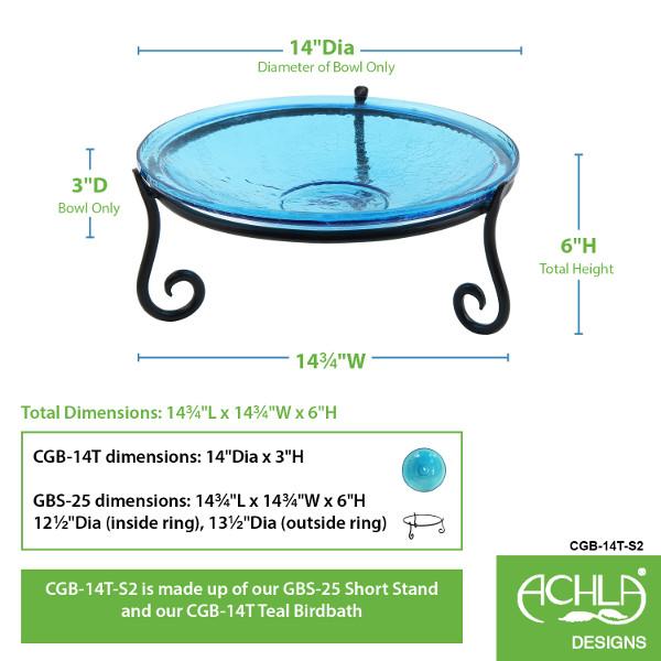 Teal Crackle Glass Birdbath Bowl for Garden Decor - Handmade Crackled Glass Bird Feeder for Outdoor Patio, Yard & Wildlife Habitat