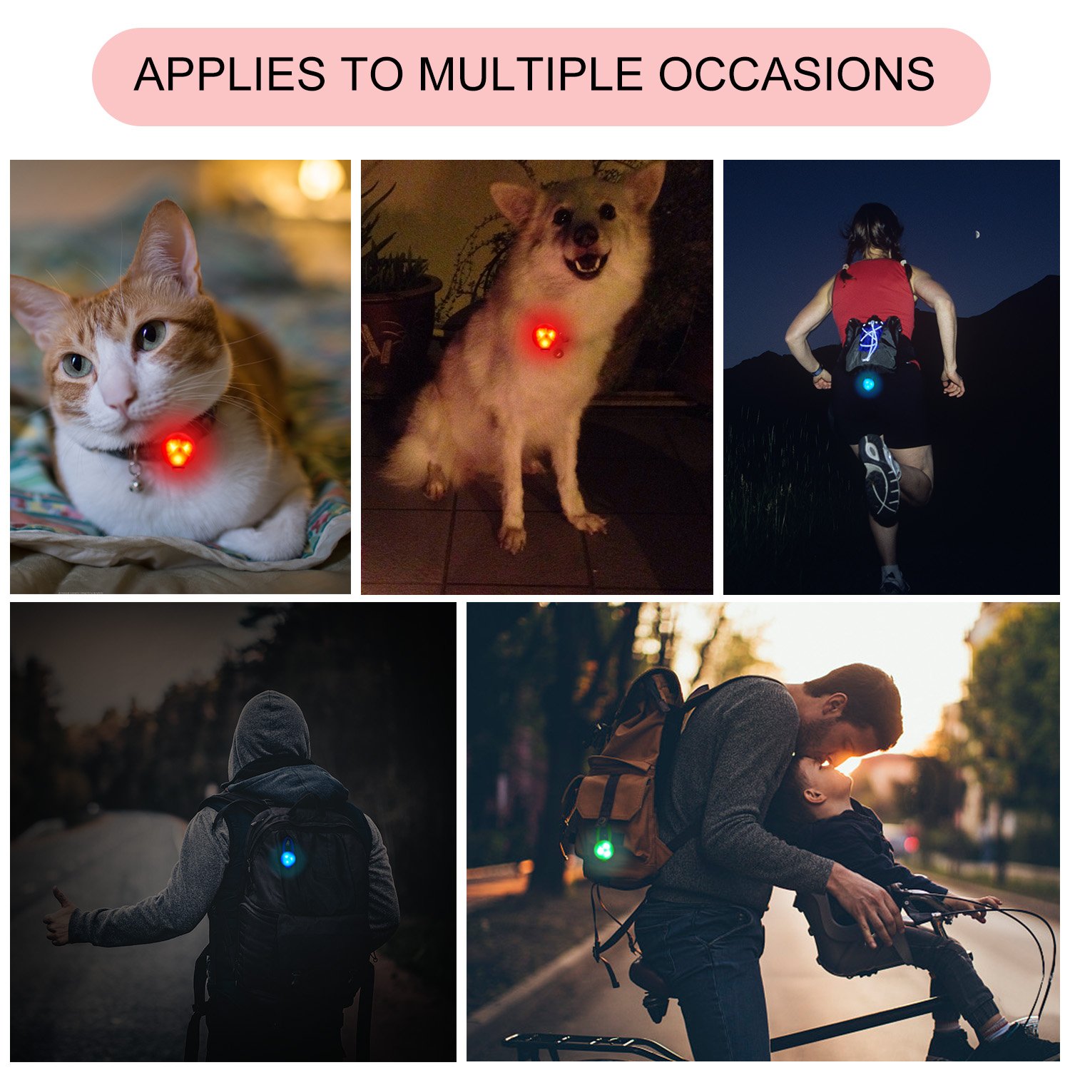 Waterproof LED Dog Collar Light - Rechargeable Safety Collar for Night Walking, Jogging & Outdoor Adventures (3 Pack) - Perfect for Dogs & Cats, Batteries Included
