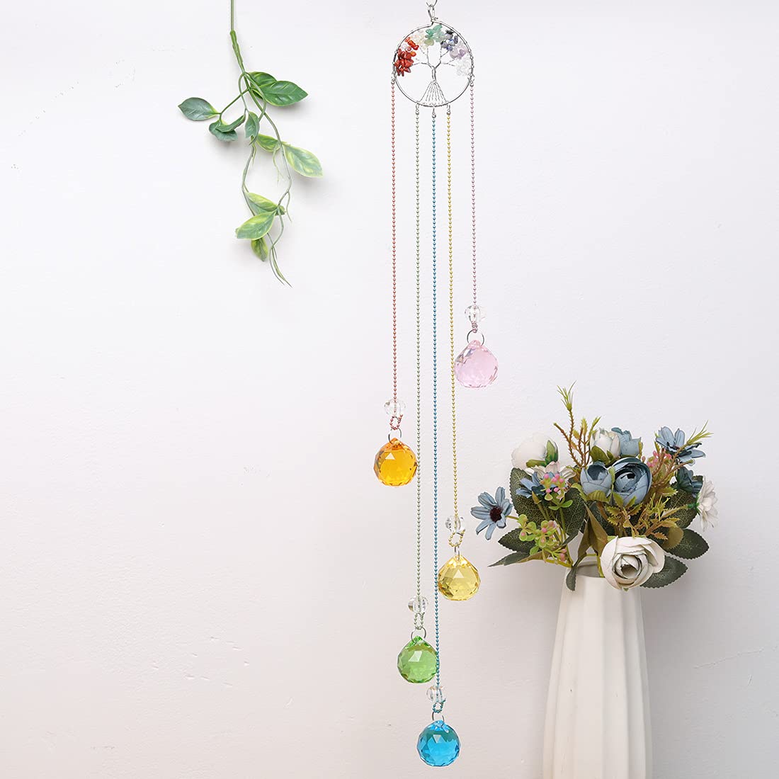 Rainbow Crystal Prism Ball Suncatcher - Tree of Life Hanging Ornament with Rainbow Maker for Windows, Home & Garden Decor - Creates Stunning Light Effects for Meditation Rooms, Nurseries and Outdoor Spaces
