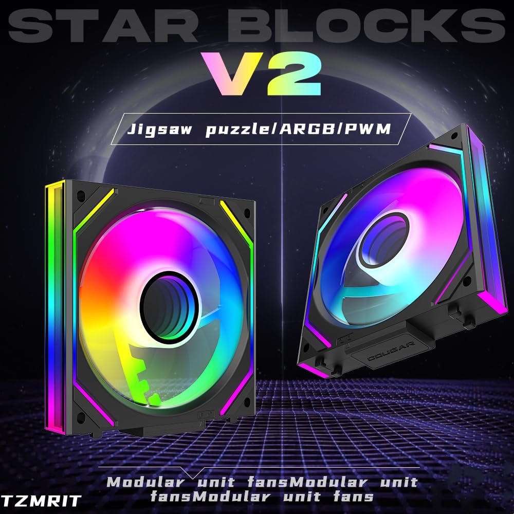 TZMRIT Interstellar-V2 120mm RGB PWM ARGB PC Cooling Fan Triple Pack - High Performance Infinity Fan for Gaming PC, Case & CPU Cooler - Perfect for Custom Builds, Overclocking & RGB Lighting Setup