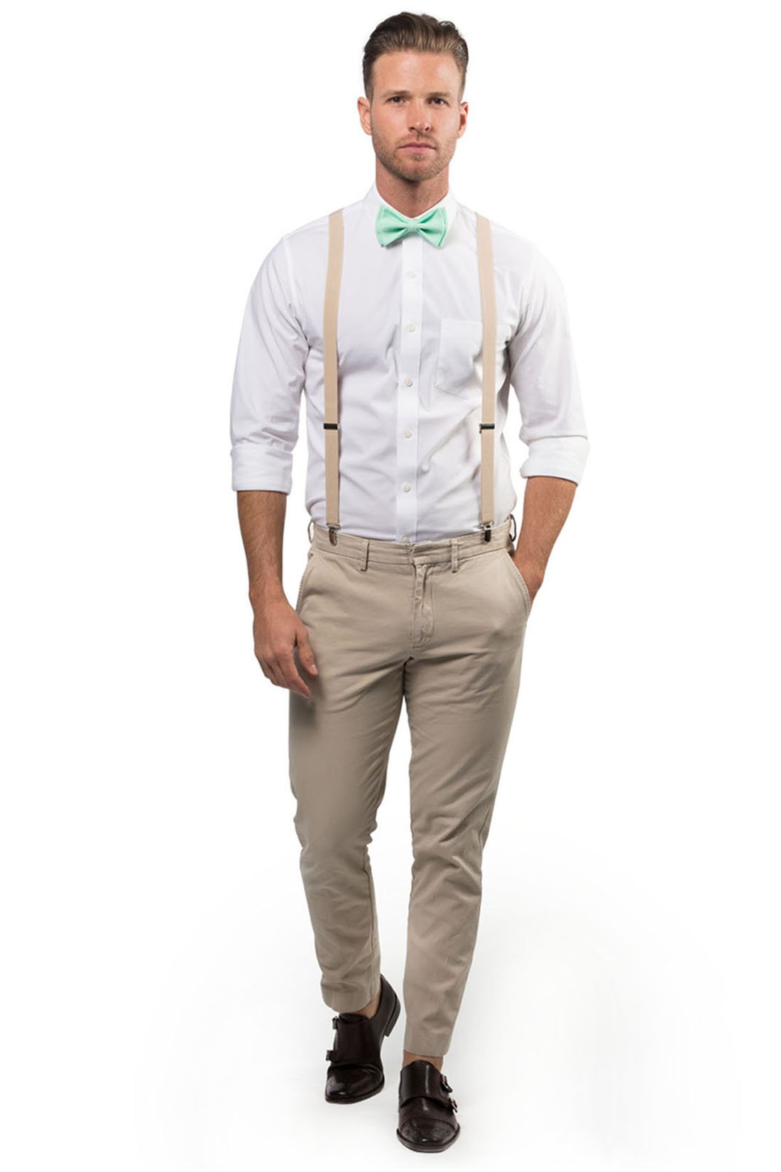 Stylish Tan Suspenders & Bow Tie Set for Baby, Toddler, Boy, Teen & Men - Perfect for Weddings, Parties & Formal Events