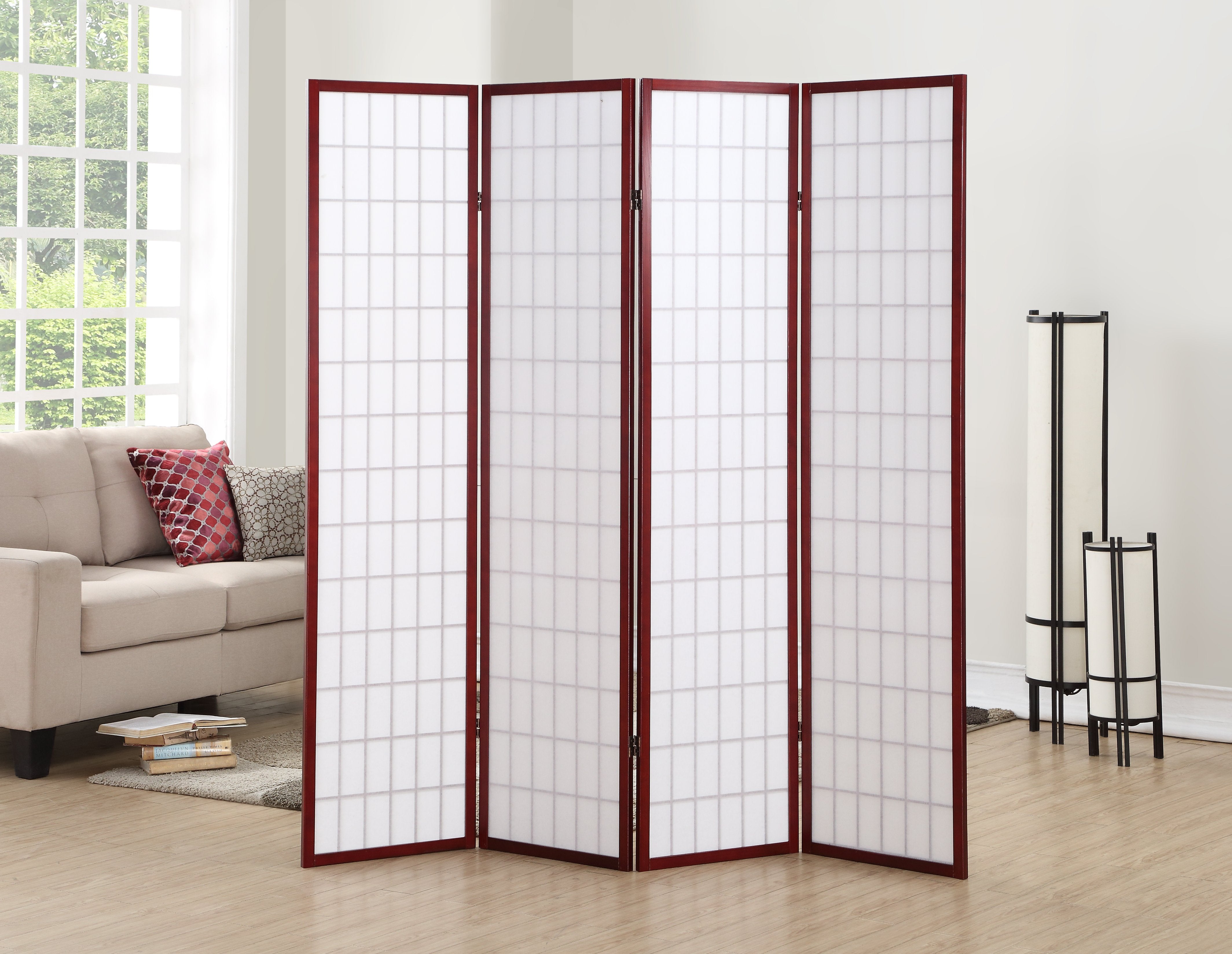 Roundhill Furniture 4-Panel Oriental Shoji Screen Room Divider - Handcrafted Asian Inspired Folding Partition for Home Decor, Office Space & Meditation Areas