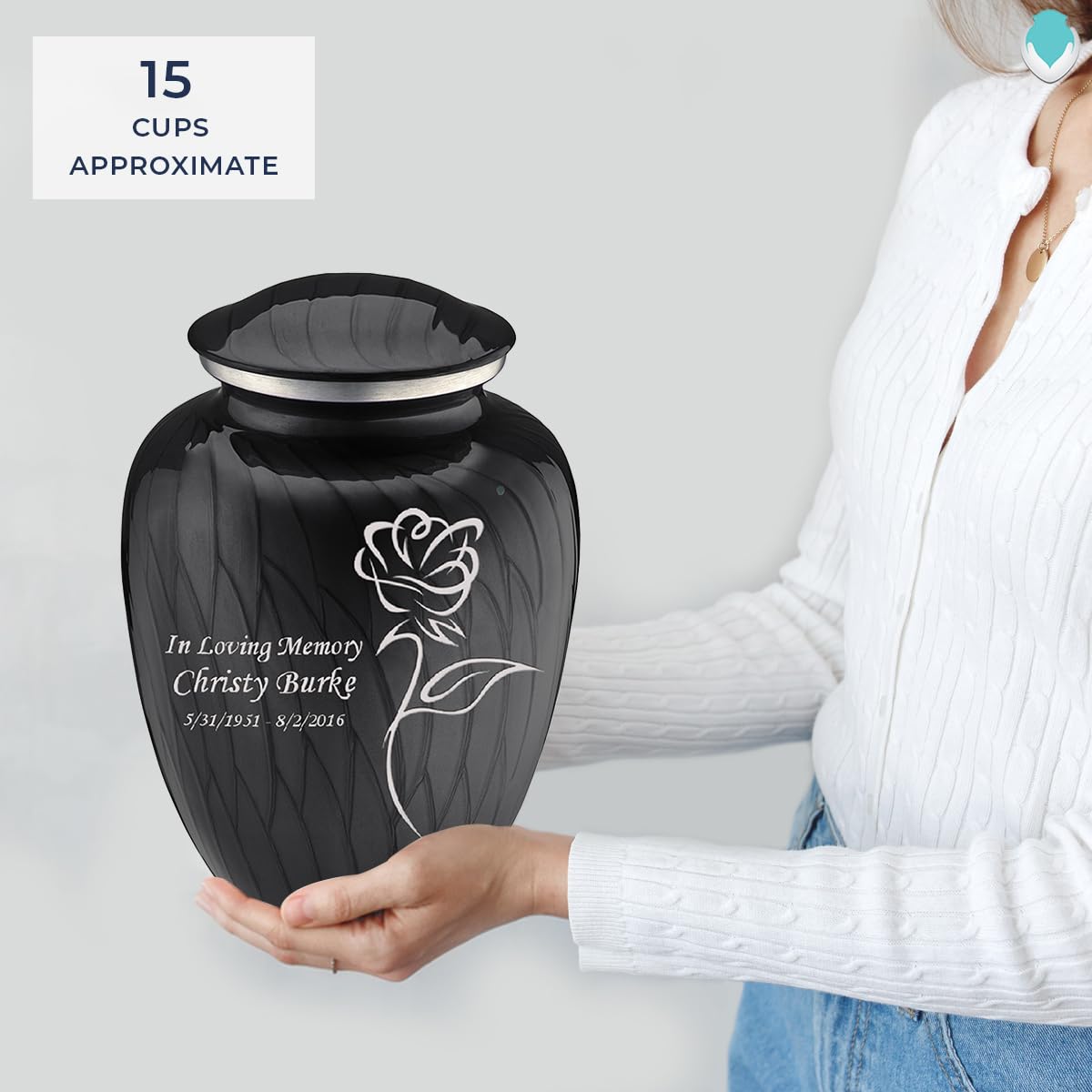 Personalized Rose Cremation Urn for Human Ashes - Large Pearl Black Funeral Urn for Adults with Double-Side Engraving - Holds 200 lbs - Perfect for Memorial Services, Home Display & Honoring Loved Ones
