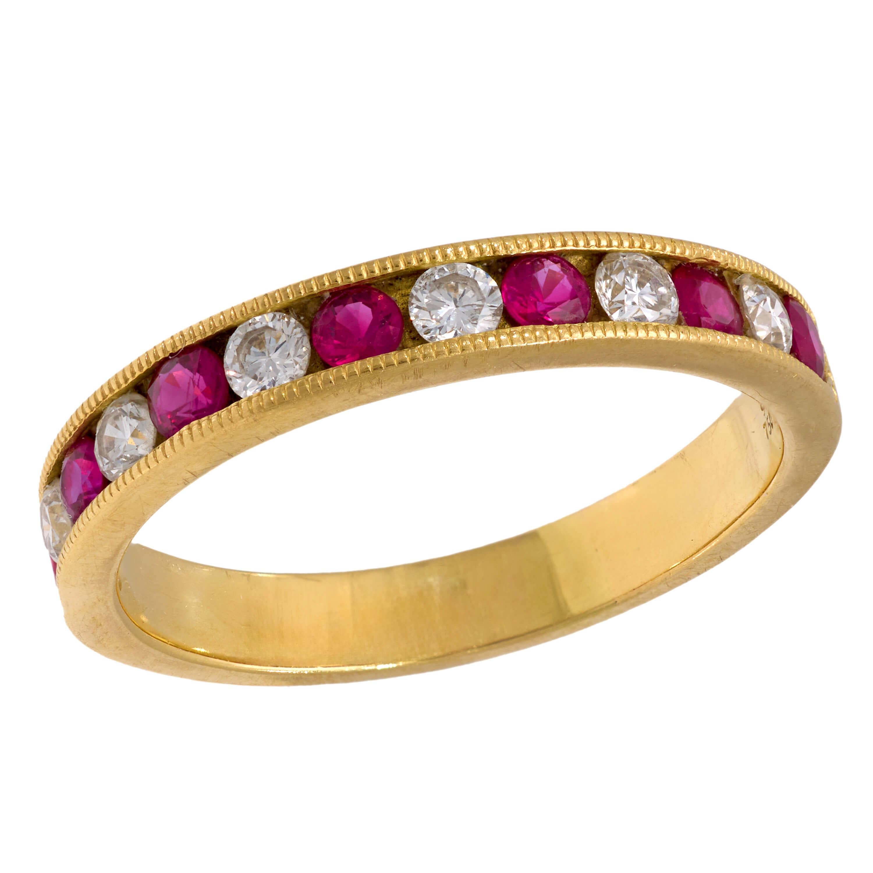 18K Gold Ruby and Diamond Half Eternity Band Ring for Women - Elegant Wedding, Engagement, Anniversary Gift for Her