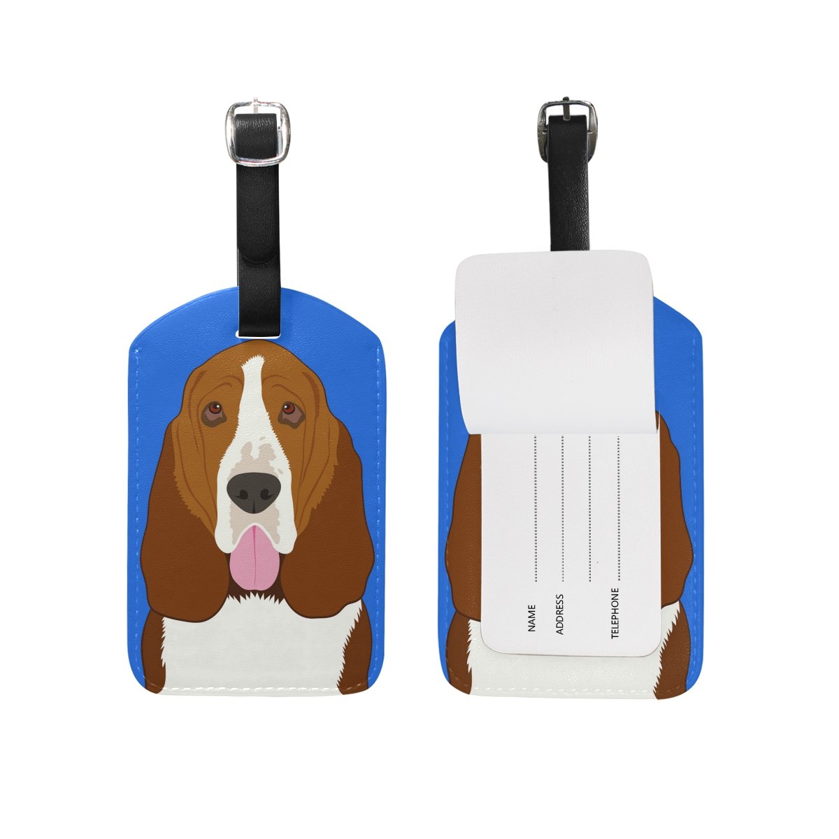 Basset Hound Dog Luggage Tag - PU Leather Pet ID Tag for Travel Suitcases & Backpacks - Durable Baggage Label (1 Piece) - Perfect for Airports, Train Travel & Pet Lovers