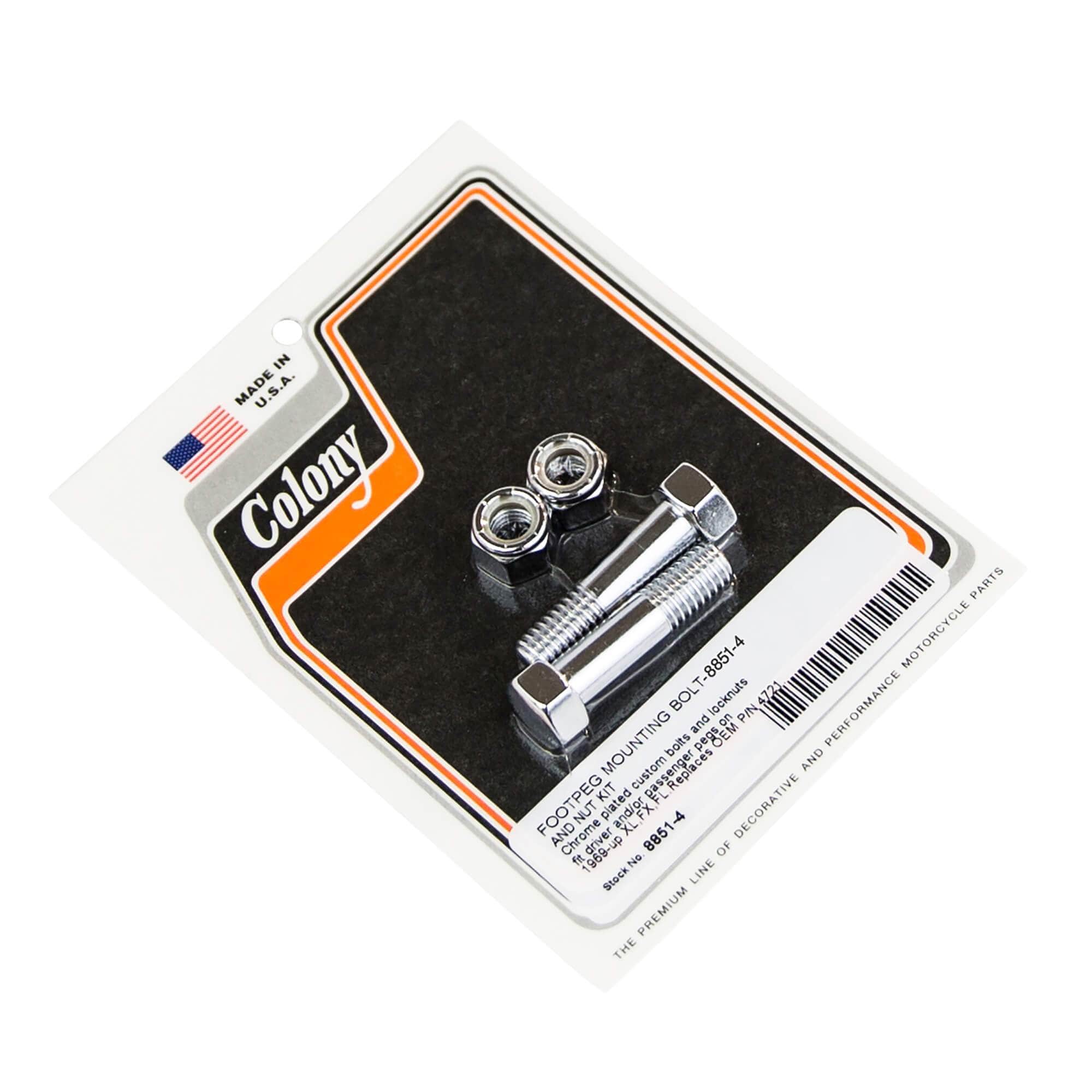 Harley Davidson FX/FL/XL 4 Footpeg Mounting Shoulder Bolt & Nut Kit (1969 & Up) - OEM #4721 - Chrome Plated - Perfect for Motorcycle Customization & Restoration Projects