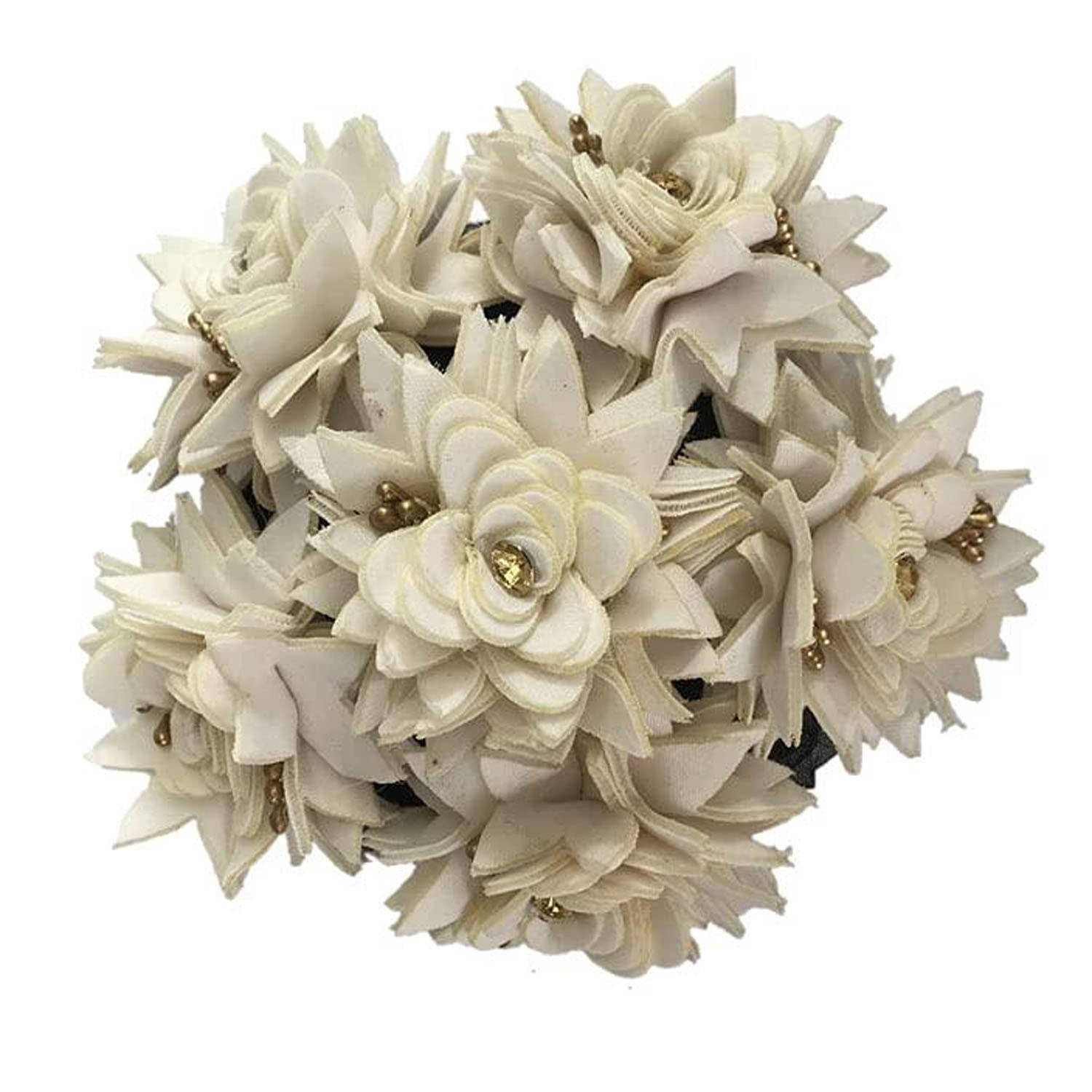 GuruEmbellish Fancy Fabric Flower Gajra Bun - Artificial Juda Hair Accessory for Women & Girls (White) - Perfect for Weddings, Parties & Traditional Indian Outfits