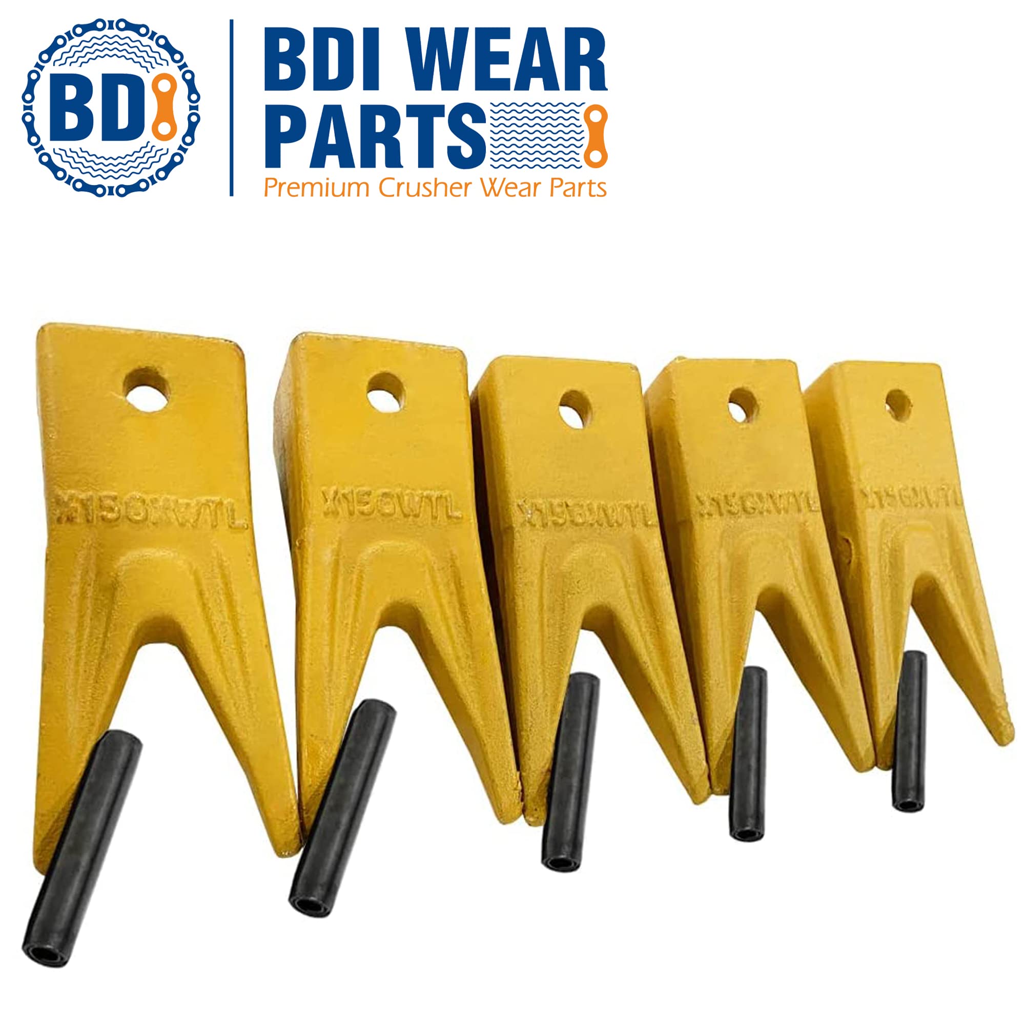 BDI Wear Parts X156WT Twin Tiger Hensley Style Bucket Teeth - 5 Pack with Flex Pins & Weld On Adapter | Heavy Duty Excavator Bucket Teeth for Construction, Mining & Digging Equipment