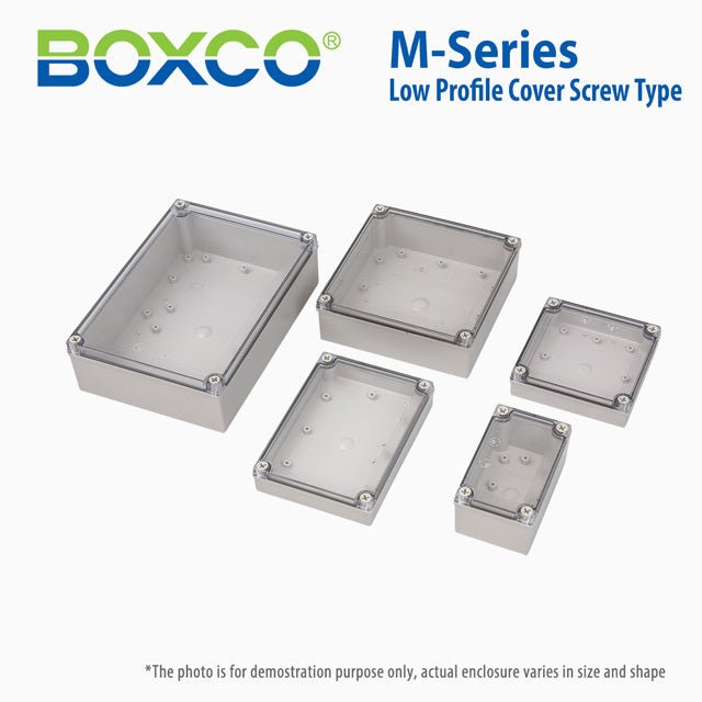 Boxco M Series 7.09x10.04x3.94 Inch (180x255x100mm) Waterproof Plastic Enclosure - IP67 Rated, IK08 Impact Resistant, Polycarbonate (PC) Material with Clear Transparent Cover & Screw Mounting - Ideal for Outdoor Electronics, Industrial Equipment & DIY Projects