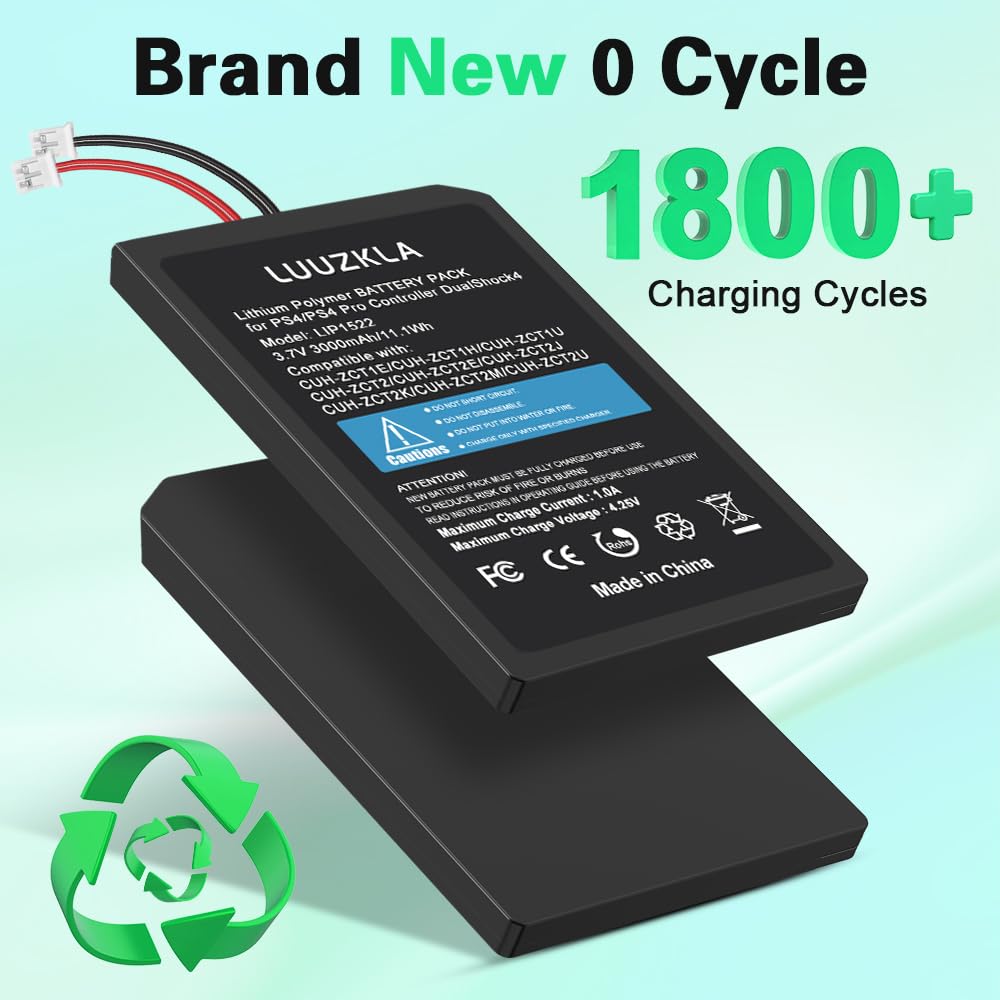2024 Upgraded 3000mAh 2-Pack LIP1522 PS4 Battery Replacement for PlayStation 4 & PS4 Pro DualShock 4 Controllers (CUH-ZCT1E/CUH-ZCT1H/CUH-ZCT1U) - 0 Cycle, 24-Month Warranty - Perfect for Extended Gaming Sessions & Wireless Play