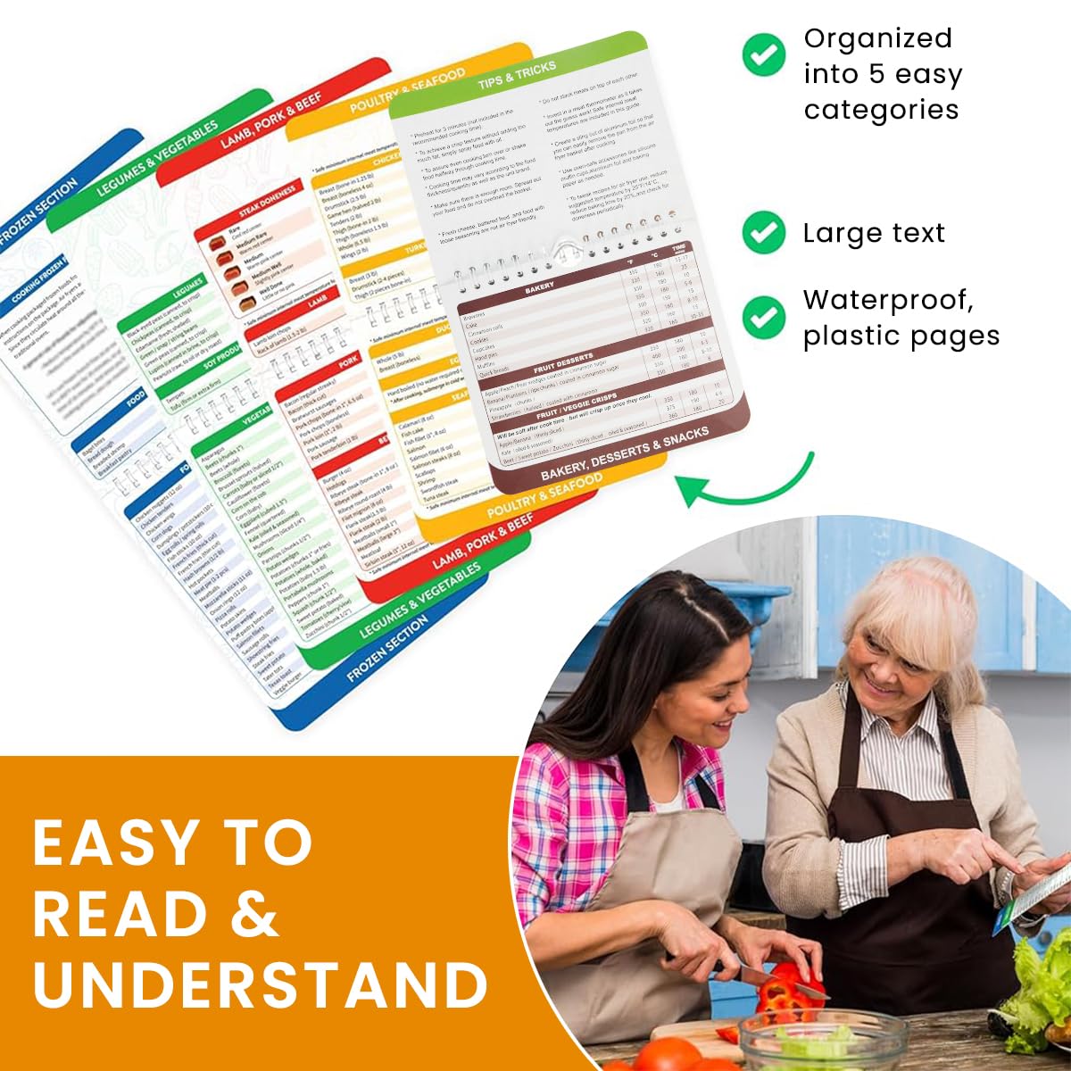 HASTHIP® Magnetic Air Fryer Cooking Times Guide - Color-Coded Kitchen Cheat Sheets with Comprehensive Timing Charts & Recipe Booklet for Oven, Air Fryer & Kitchen Appliances | Perfect for Meal Prep, Quick Cooking & Healthy Eating