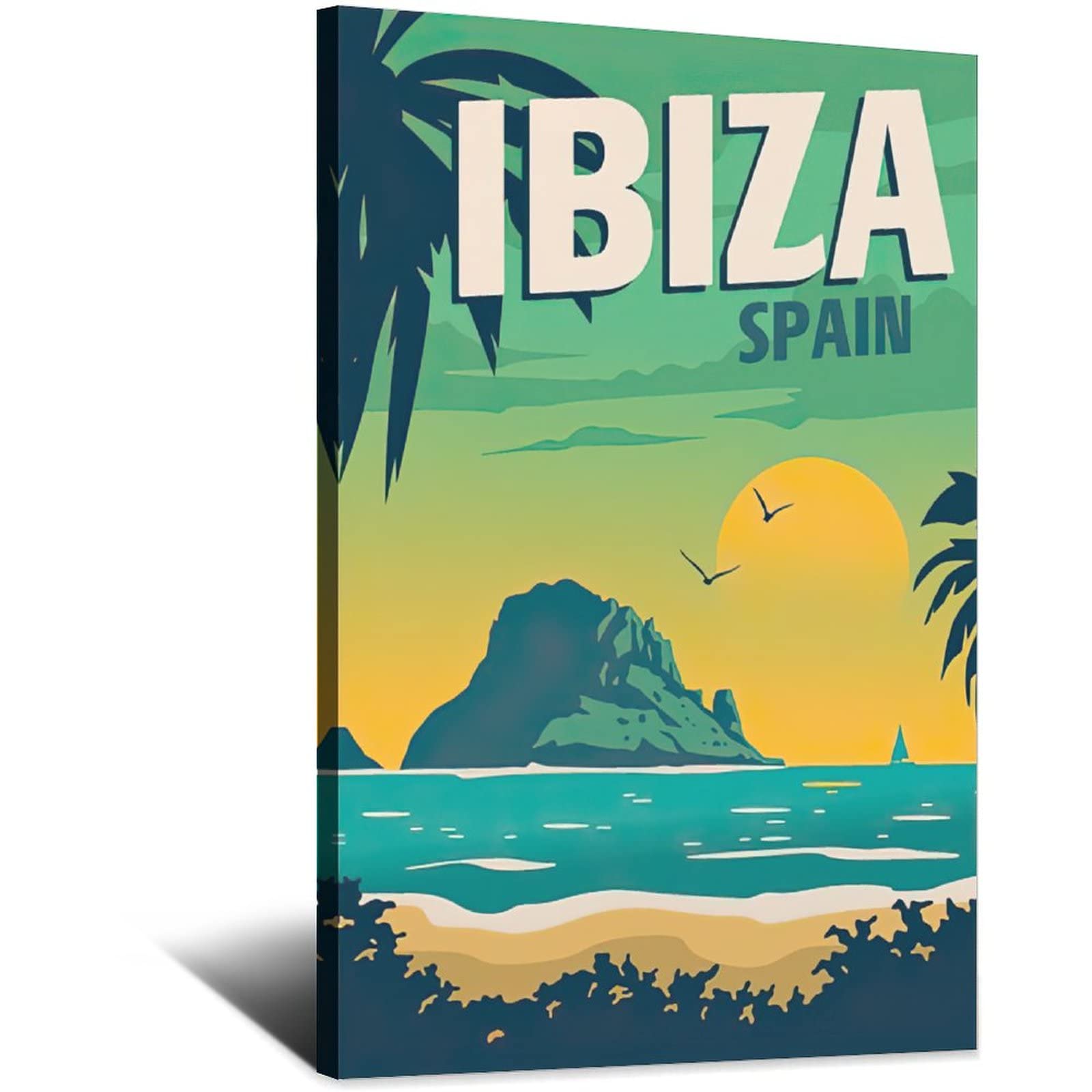 Vintage Ibiza Spain Travel Poster - Retro Wall Art Canvas Print for Home & Room Decor, 12x18 Inches (30x45cm) - Perfect for Beach House, Office or Travel Themed Decor