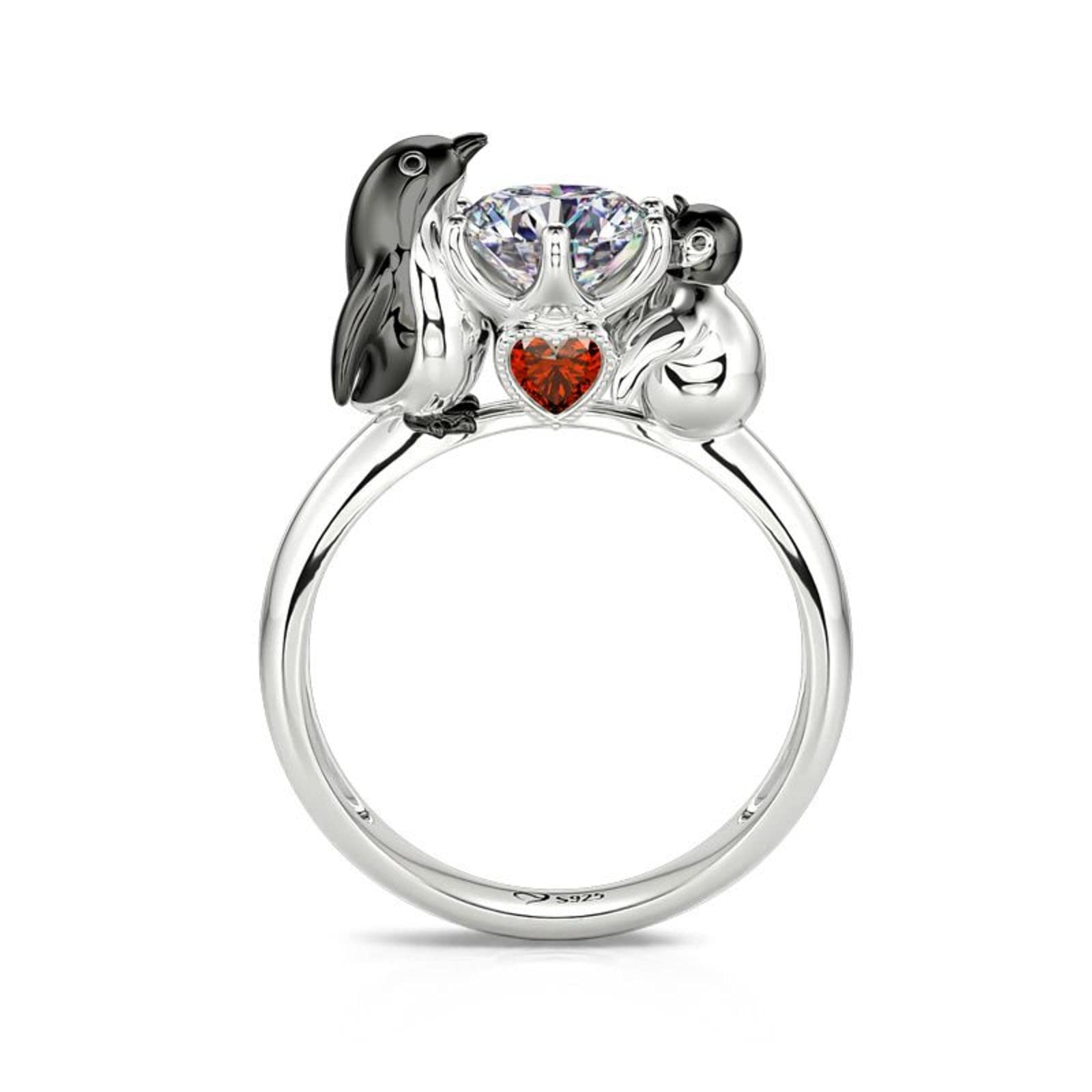 Jeulia 6.1 Carat Sterling Silver Ring - Mother & Baby Koala Bear Elephant Penguin Design with Emerald Green Garnet & Red CZ Stones | Round Cut Diamond Band for Women | Perfect for Engagement, Anniversary, Promise Ring, Graduation & Birthday Gifts | Ideal for Mother-Daughter Bonding & Special Occasions