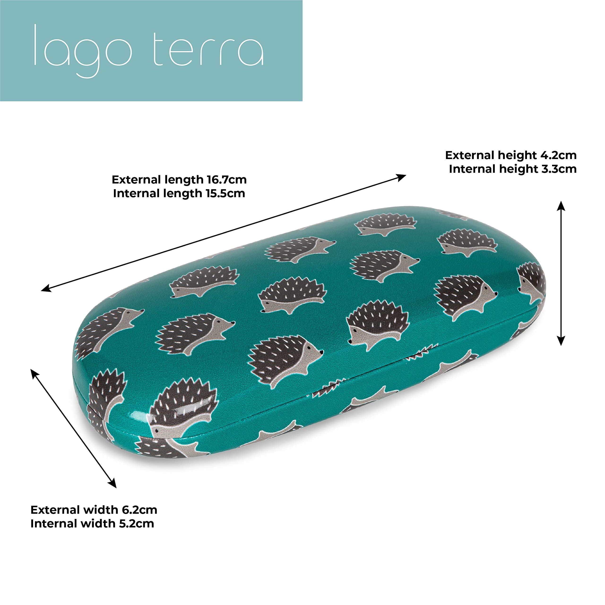 LAGO TERRA Cute Hedgehog Print Hard Shell Eyeglass Case - Durable Protective Eyewear Storage for Travel, Home & Office Use