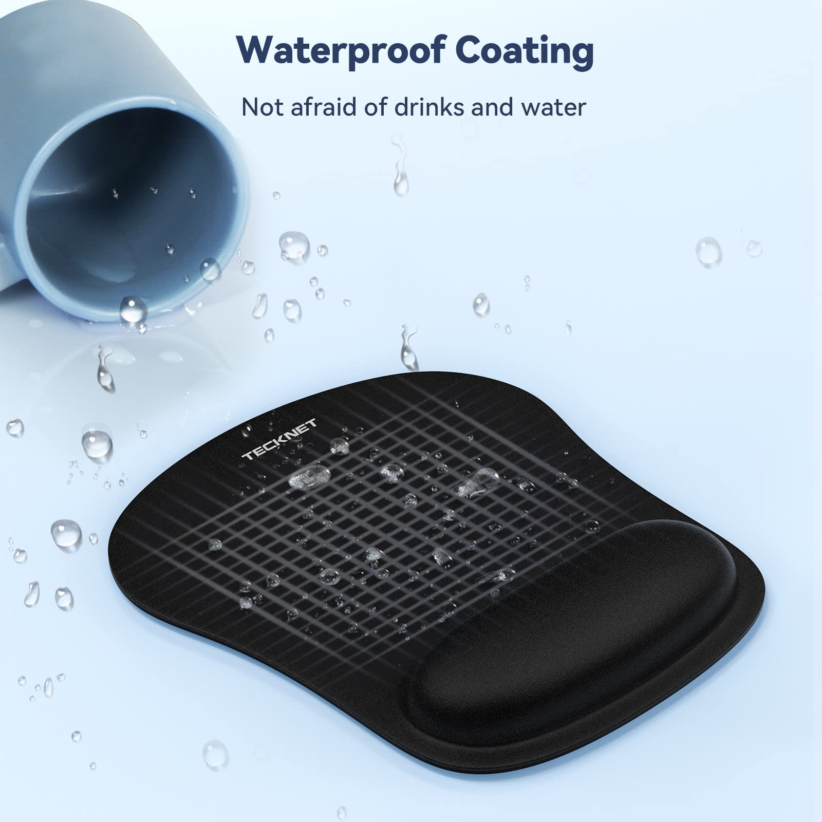 TECKNET Ergonomic Gaming Mouse Pad with Wrist Support - Pain Relief Comfort for Computer, Laptop, Office & Travel - Non-Slip Base & Waterproof Surface (Black) - Perfect for Long Gaming Sessions, Office Work & Home Use