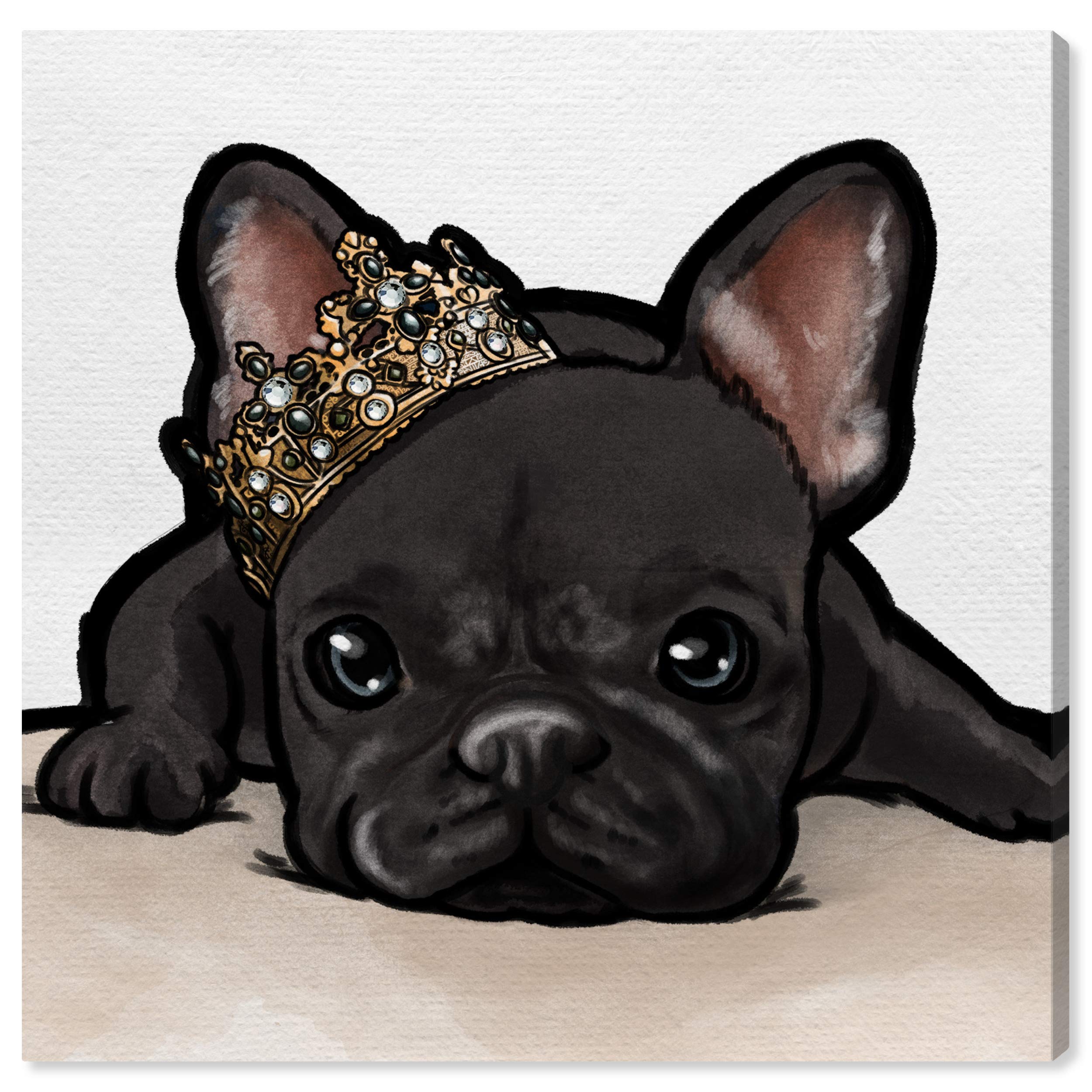 Oliver Gal Artist Co. Royal Frenchie Grey Animal Wall Art Canvas Print - 24x24 Inches, Black & Brown Framed Home Decor - Perfect for Living Room, Bedroom & Office Wall Decoration