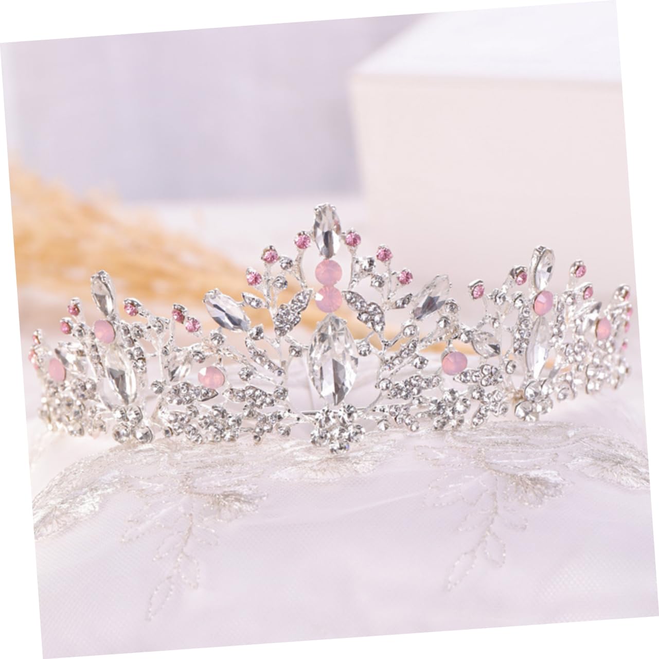 Minkissy 2-Piece Pink Bridal Tiara Set - Crystal Wedding Headpiece for Bride, Women's Fairy Crown Hair Accessories | Perfect for Weddings, Prom, Pageants & Special Occasions