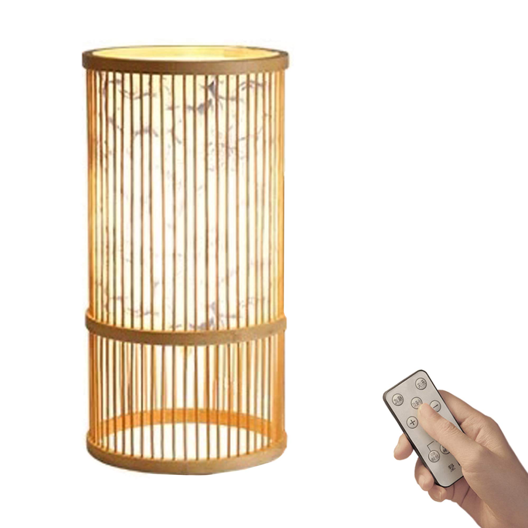 Wireless LED Table Lamp with Remote Control - USB Powered, Dimmable, Bamboo & Beige - Perfect for Bedroom, Living Room, and Office Decor