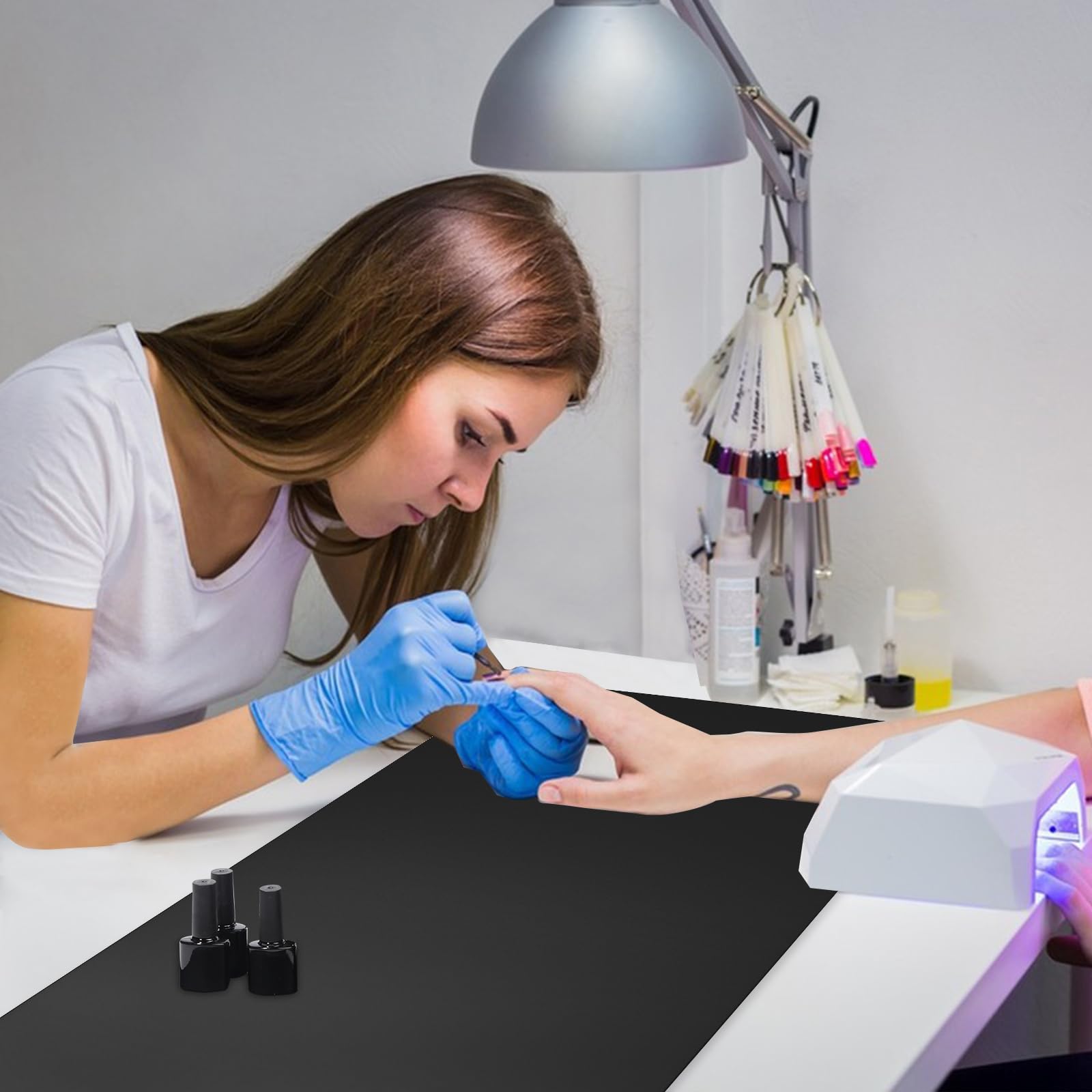 Premium SHIMIDO Nail Art Table Mat - Soft Microfiber Leather Hand Rest Pad for Nail Technicians & DIY Manicures | Non-Slip Workstation Mat for Salon, Home & Professional Use (Black)