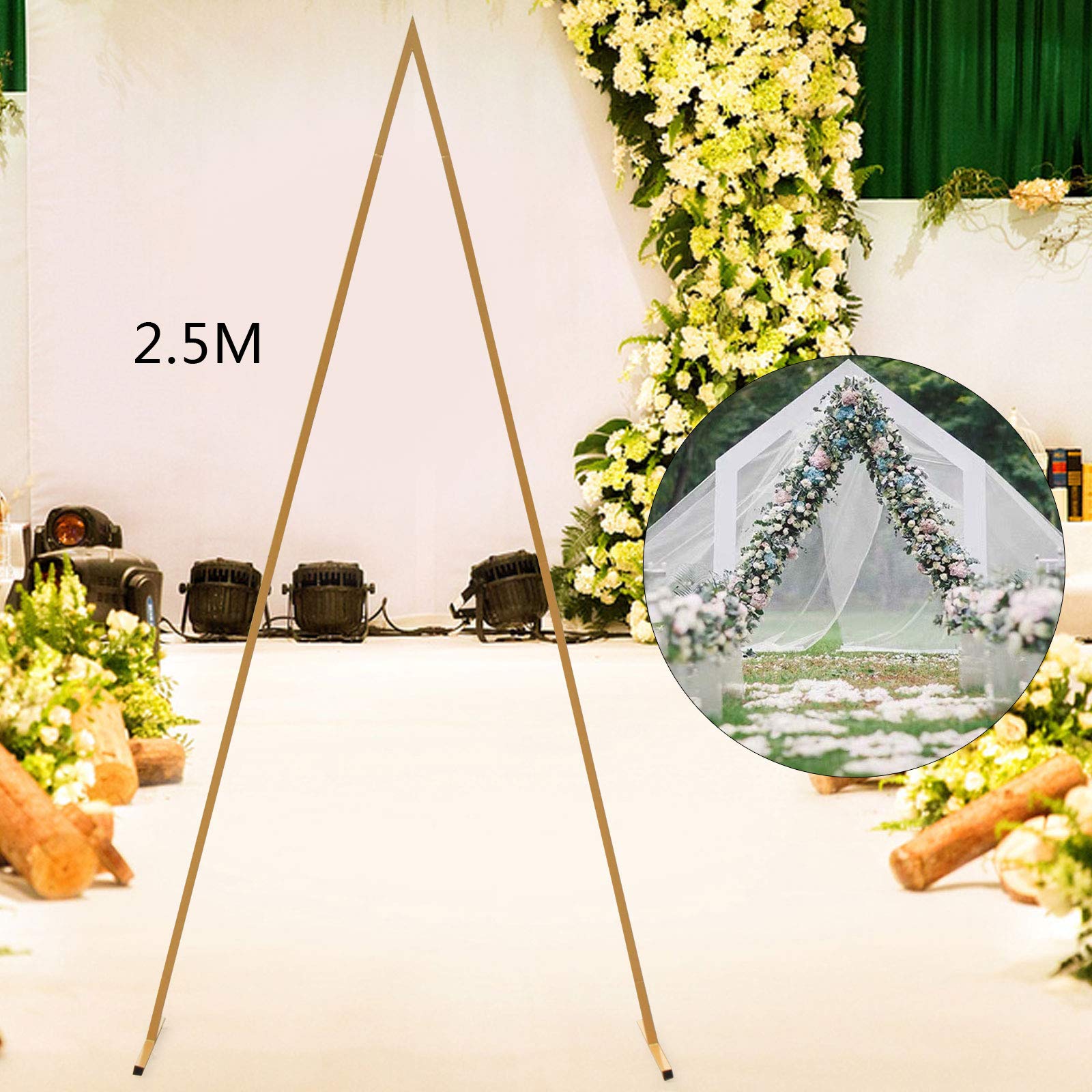 LOYALHEARTDY 8FT Gold Metal Triangle Wedding Arch Stand - Modern Geometric Wedding Backdrop for Outdoor Ceremonies, Garden Parties & Photo Shoots - Durable Lawn Decoration for Wedding Aisle & Reception Entrance