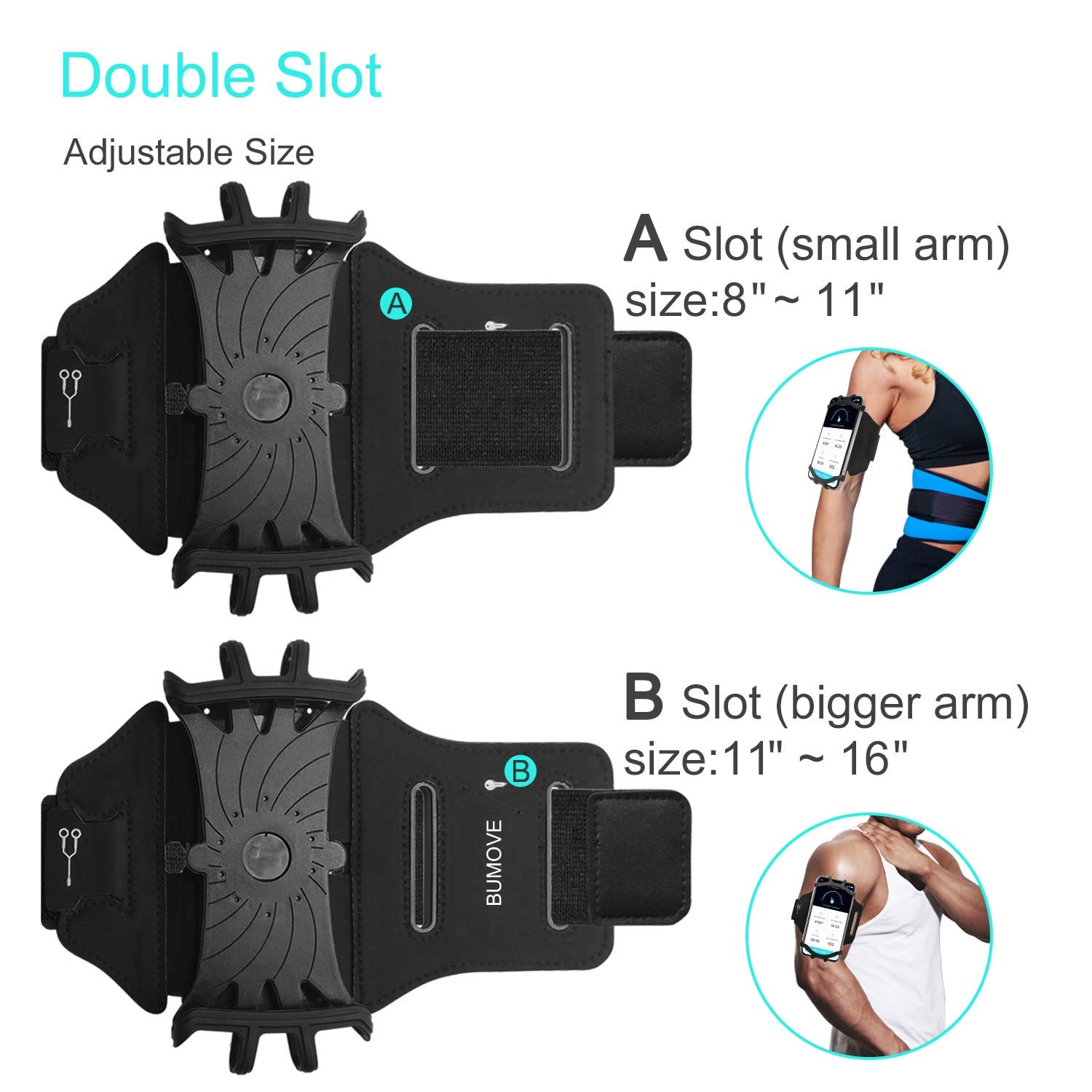Running Armband for iPhone 16/15/14/13/12 Pro Max Plus & Samsung Galaxy S25/S24/S23/S22 Ultra Note - Adjustable Phone Holder for 4-6.7 Inch Smartphones with Key Pocket - Perfect for Jogging, Gym Workouts & Outdoor Activities (Black)