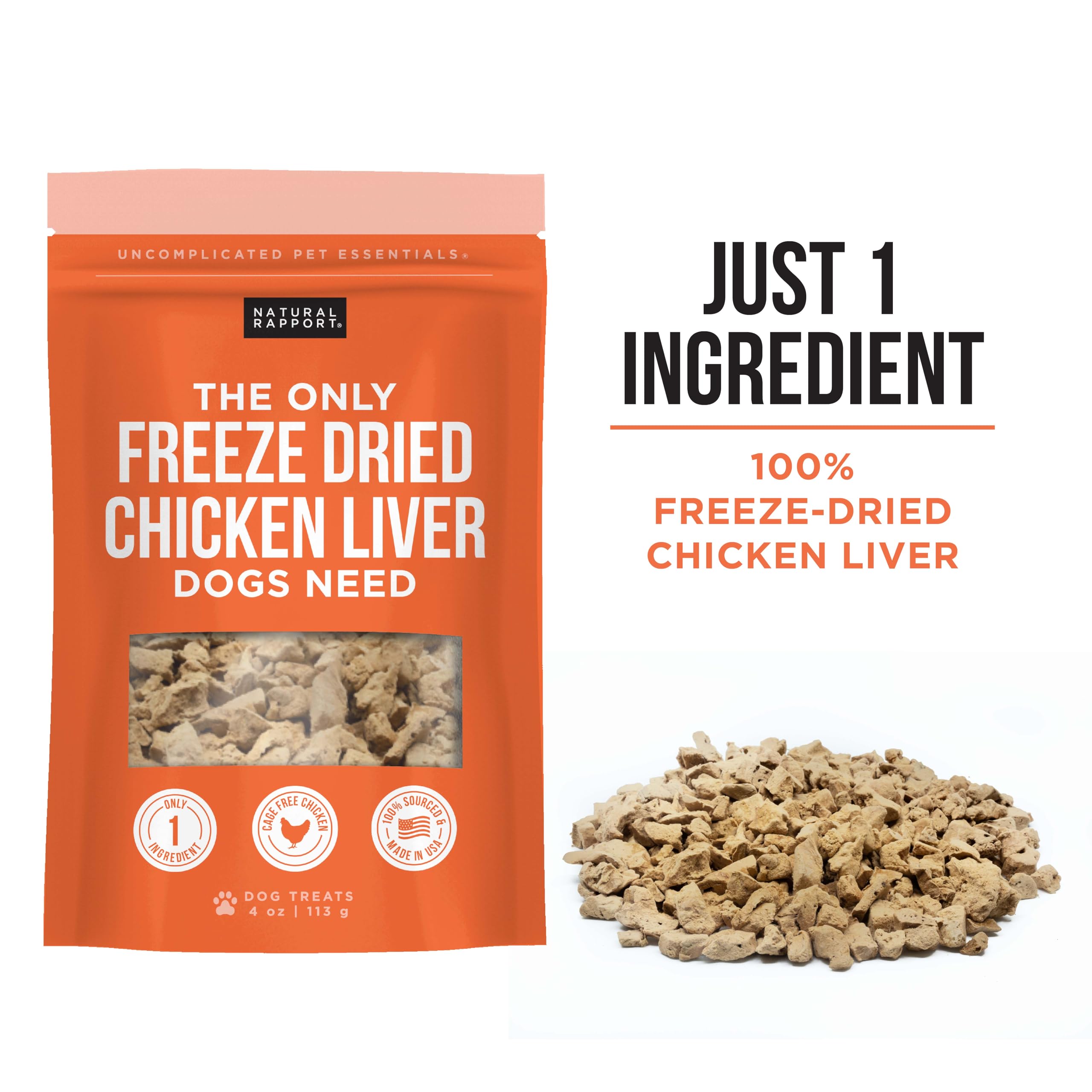 Premium Freeze-Dried Chicken Liver Dog Treats - Grain-Free, All-Natural Dog Snacks for Small & Large Breeds - 4 oz. Pack - Perfect for Training, Rewards & Healthy Chewing