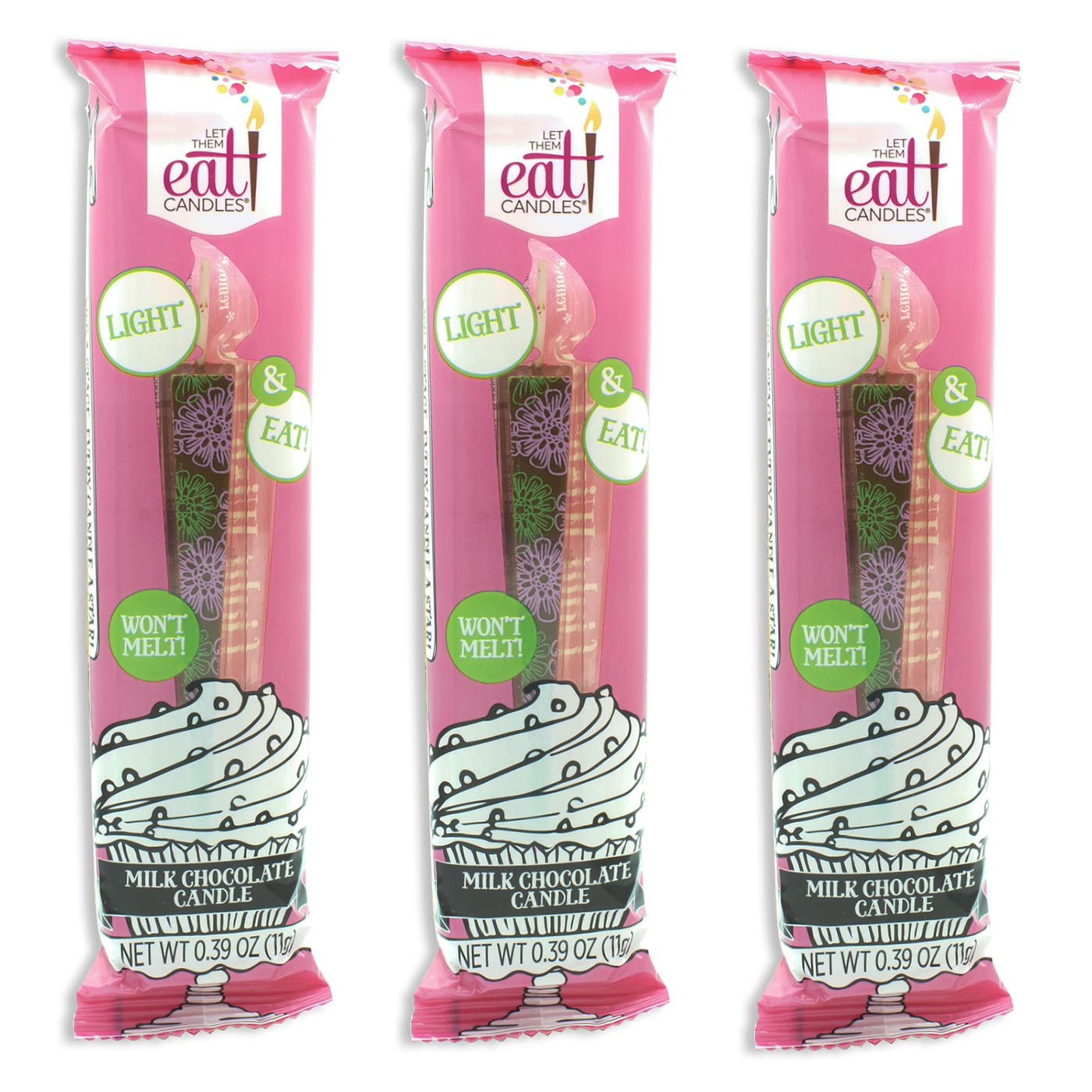 Edible Chocolate Birthday Candles - Milk Chocolate Ghost Flowers Decorations (Set of 3) | Perfect for Cakes, Cupcakes & Party Desserts