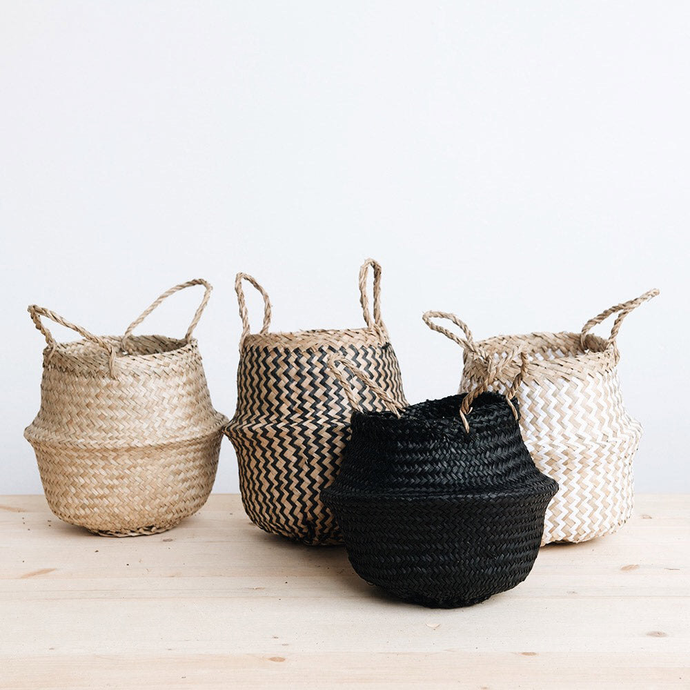 Mini Belly Basket - Black Small Handwoven Storage Basket for Home Decor, Organizing Toys, Blankets & Essentials | Perfect for Nursery, Living Room & Bathroom