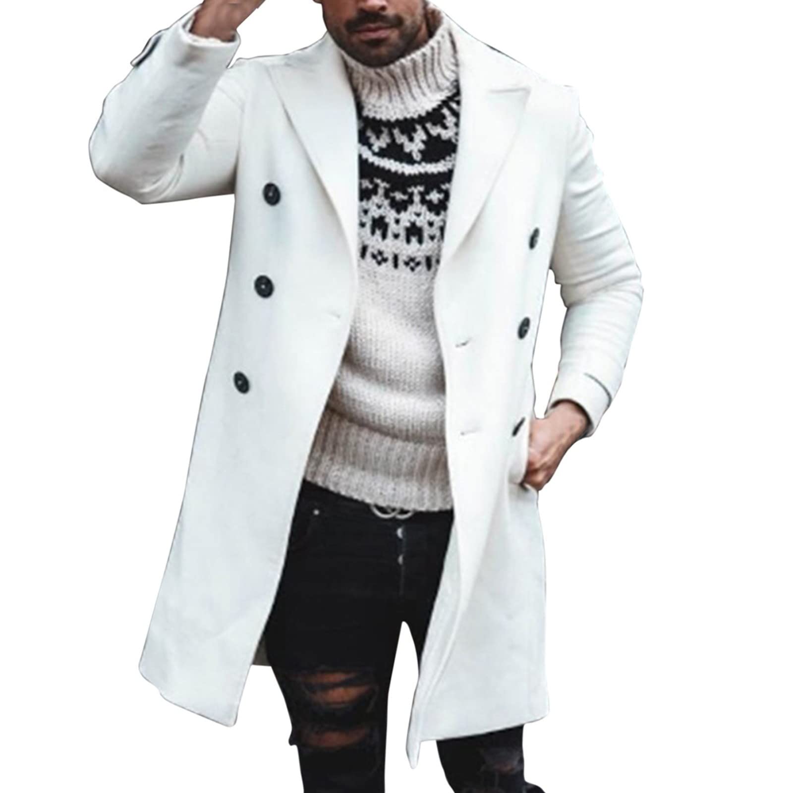 QWENTMTNTY Men's Zip Up Sweatshirt & Winter Coat - Double Layer Warm Wool Blend Trench Jacket for Cold Weather | Perfect for Outdoor Activities, Work Commute & Casual Wear