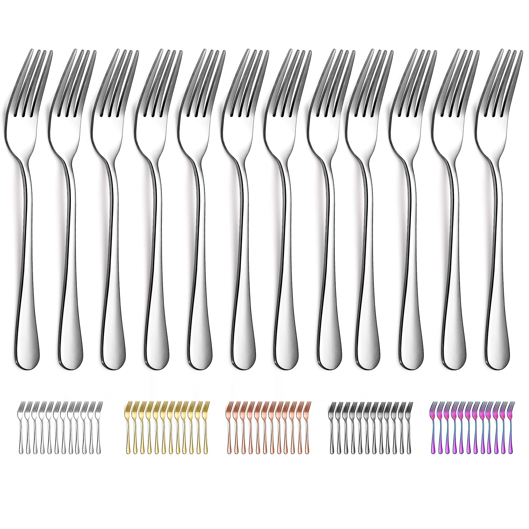 Evanda 12-Piece Stainless Steel Dinner Forks Set - 8.07 Inch Cake, Table & Dessert Forks - Dishwasher Safe & Easy Clean - Perfect for Dining, Parties, Catering & Home Kitchen Use