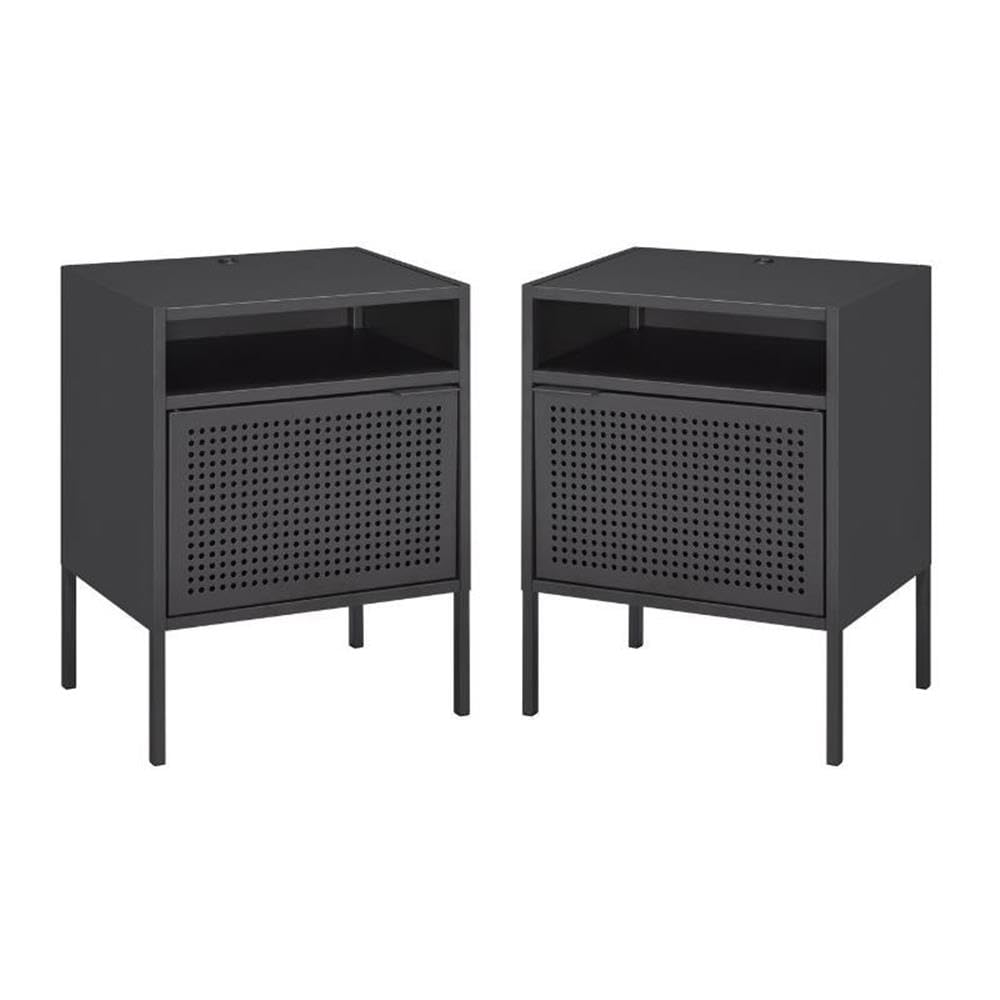 2-Piece Gray Metal Nightstand Set with USB Ports - Modern Bedside Tables for Bedroom, Living Room & Office Storage