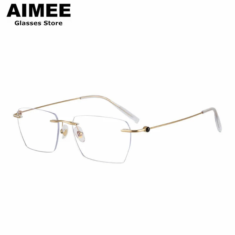 Aimee Men's Rimless Square Polygon Titanium Eyeglasses 14256 - Lightweight Durable Titanium Frame for Work, Reading & Driving