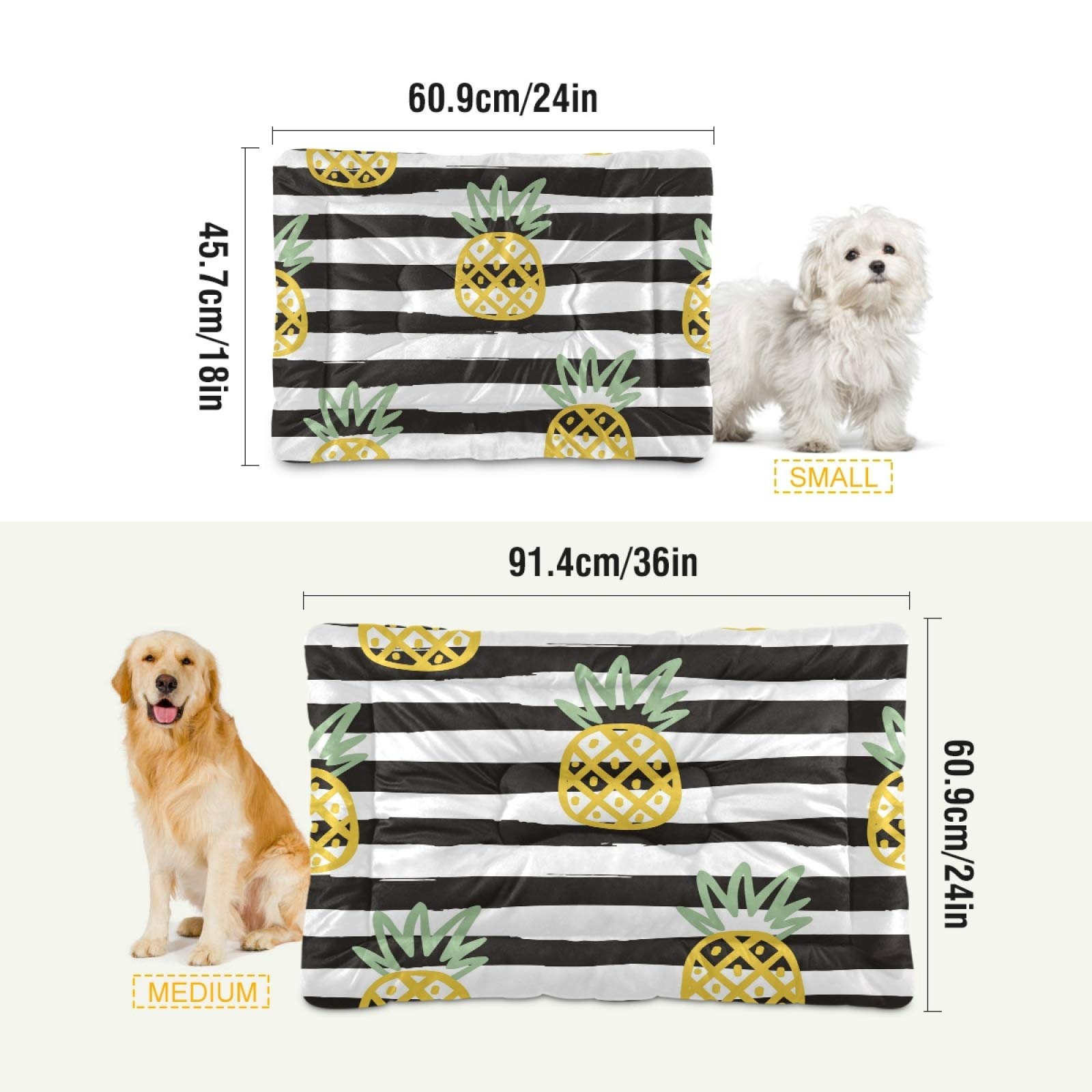 Pineapple Print Pet Bed for Dogs & Cats - Ultra Soft Rectangle Comfort Bed for Small, Medium, Large Pets (36x24 Inches) | Cozy Sleeping Spot for Bedroom, Living Room & Travel
