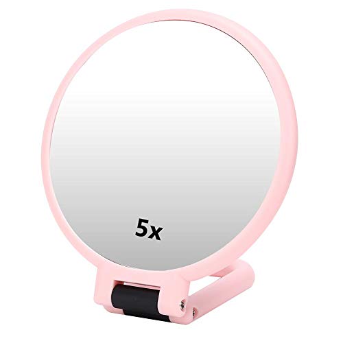 5X Magnifying Makeup Mirror - Double-Sided Adjustable Vanity Mirror with 4.7In Lens, Portable Folding Travel Cosmetic Mirror for Home & Tabletop Use (Pink) - Perfect for Precise Makeup Application, Skincare Routine, and Travel Beauty Essentials