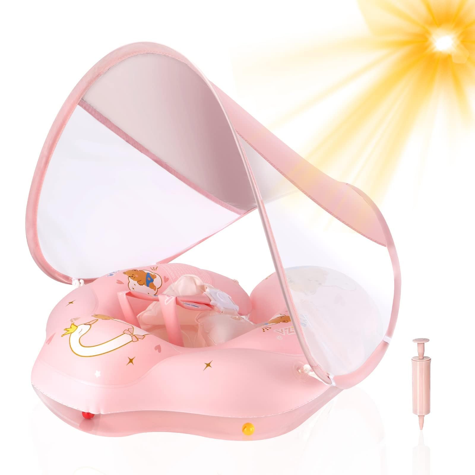 **UPF50+ Baby Pool Float with Sun Canopy - Inflatable Infant Swim Float for Newborns & Toddlers 6-36 Months, Includes Balance Ball - Perfect for Backyard Pools, Beach & Summer Water Play**